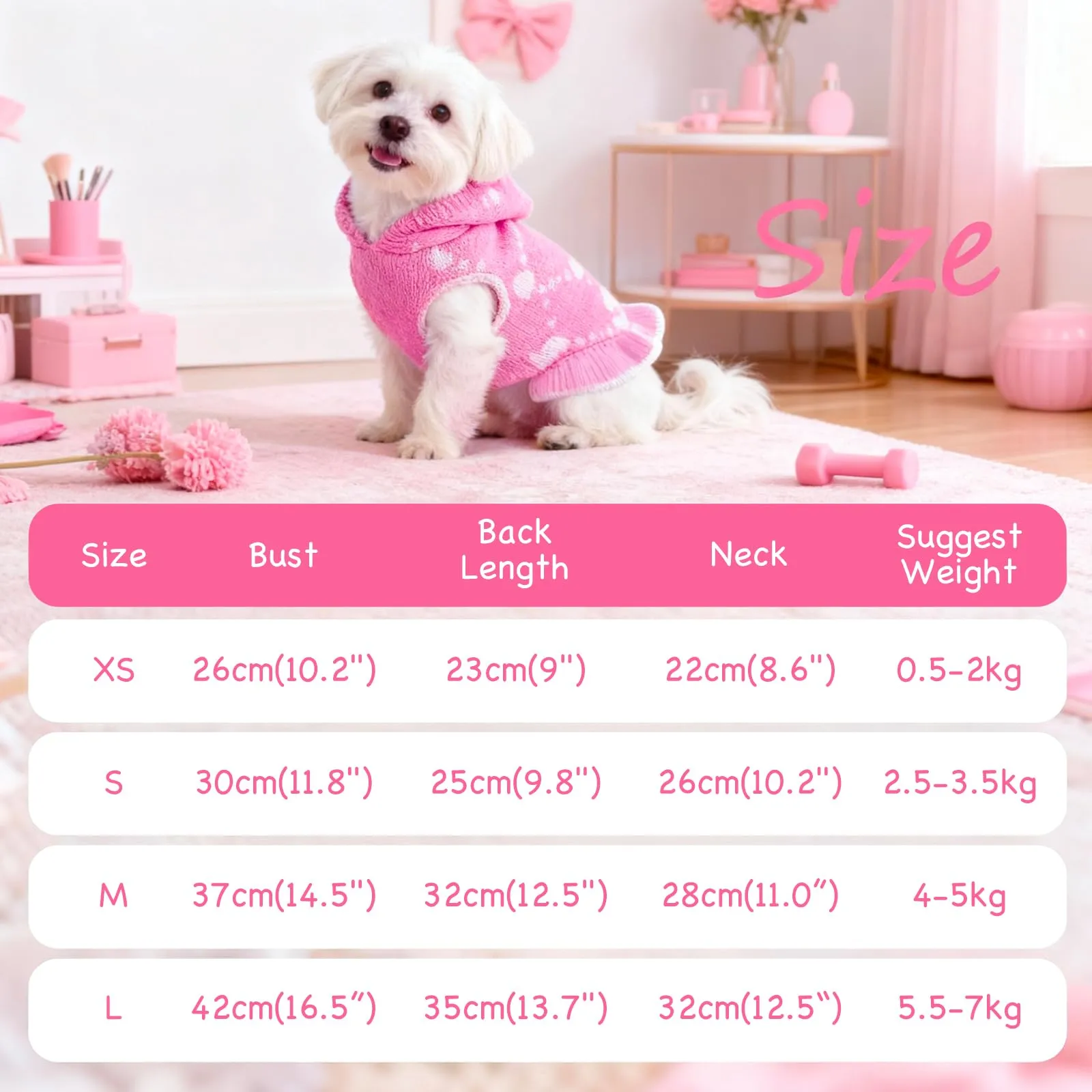 TBAMTBW Maglione per Cani e Gatti San Valentino con Cuore e Cappuccio, Rosa, Taglia L - immagine 7
