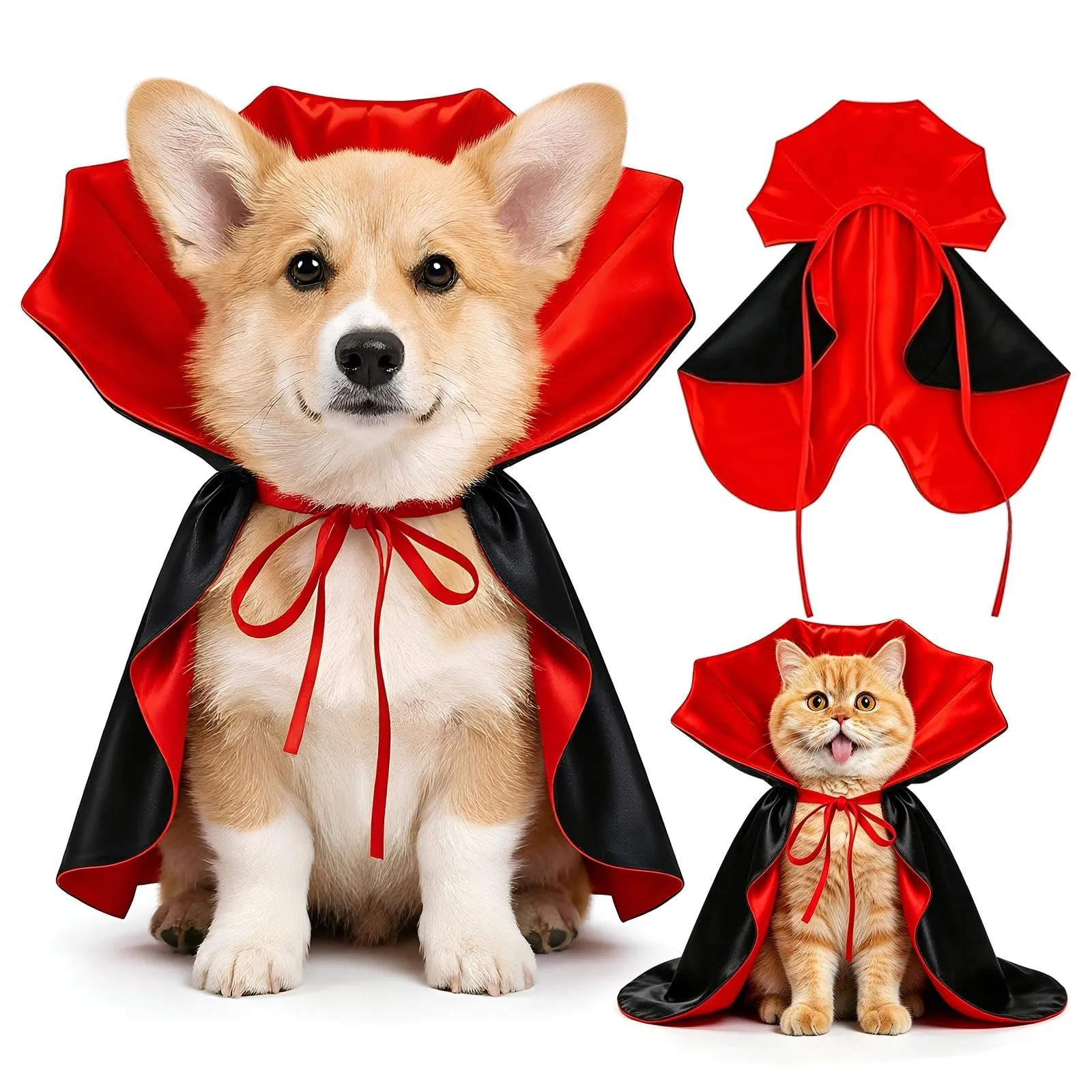 Aixxikum Costume da Vampiro per Cani e Gatti, Mantello con Colletto Alto, Rosso e Nero, Taglia S - immagine 1