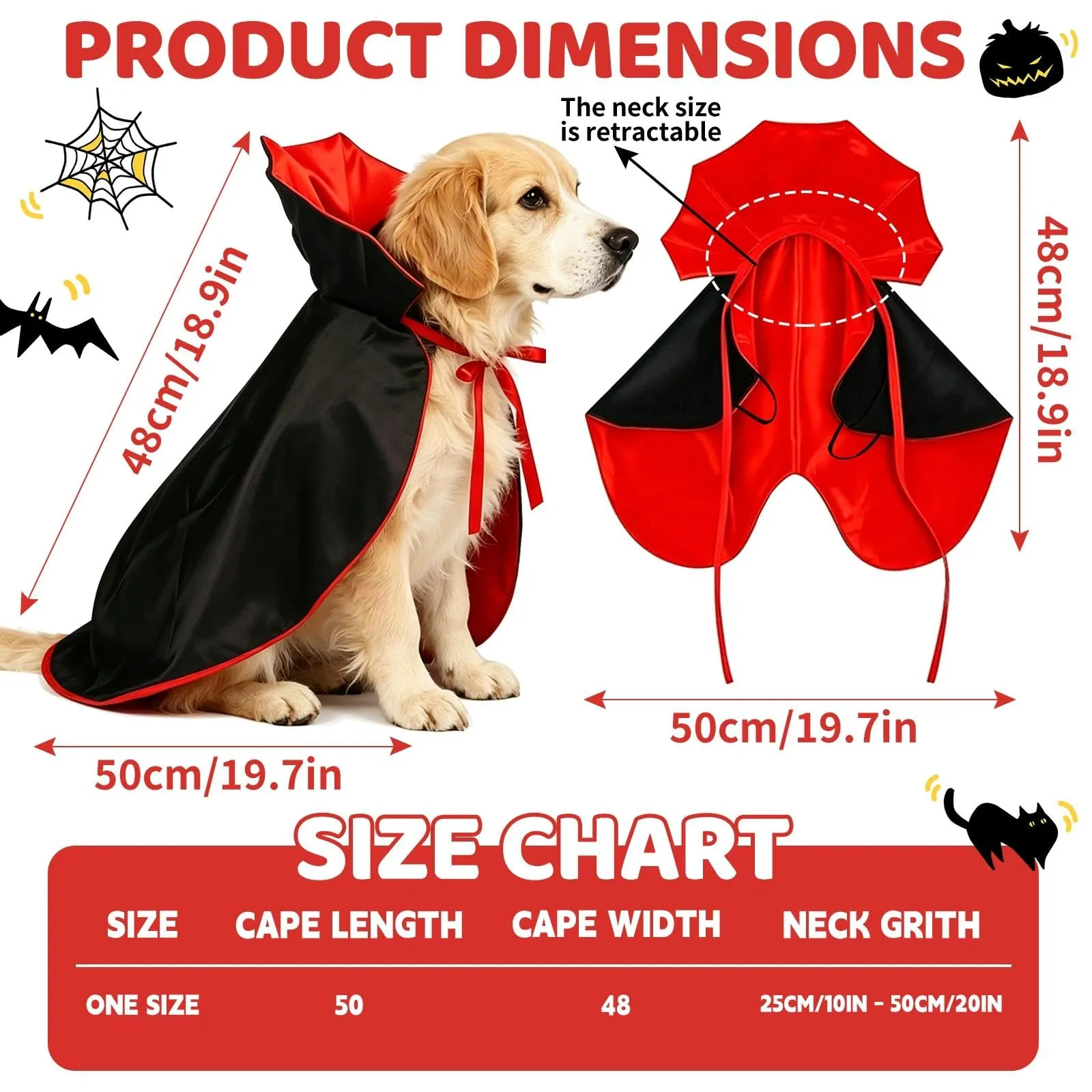 Aixxikum Costume da Vampiro per Cani e Gatti, Mantello con Colletto Alto, Rosso e Nero, Taglia S - immagine 2