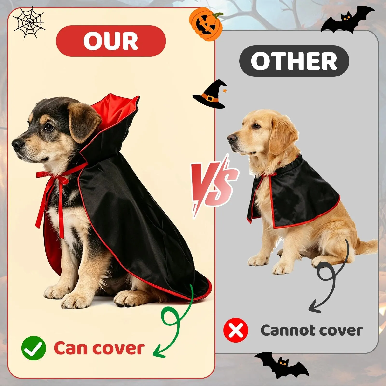 Aixxikum Costume da Vampiro per Cani e Gatti, Mantello con Colletto Alto, Rosso e Nero, Taglia S - immagine 6