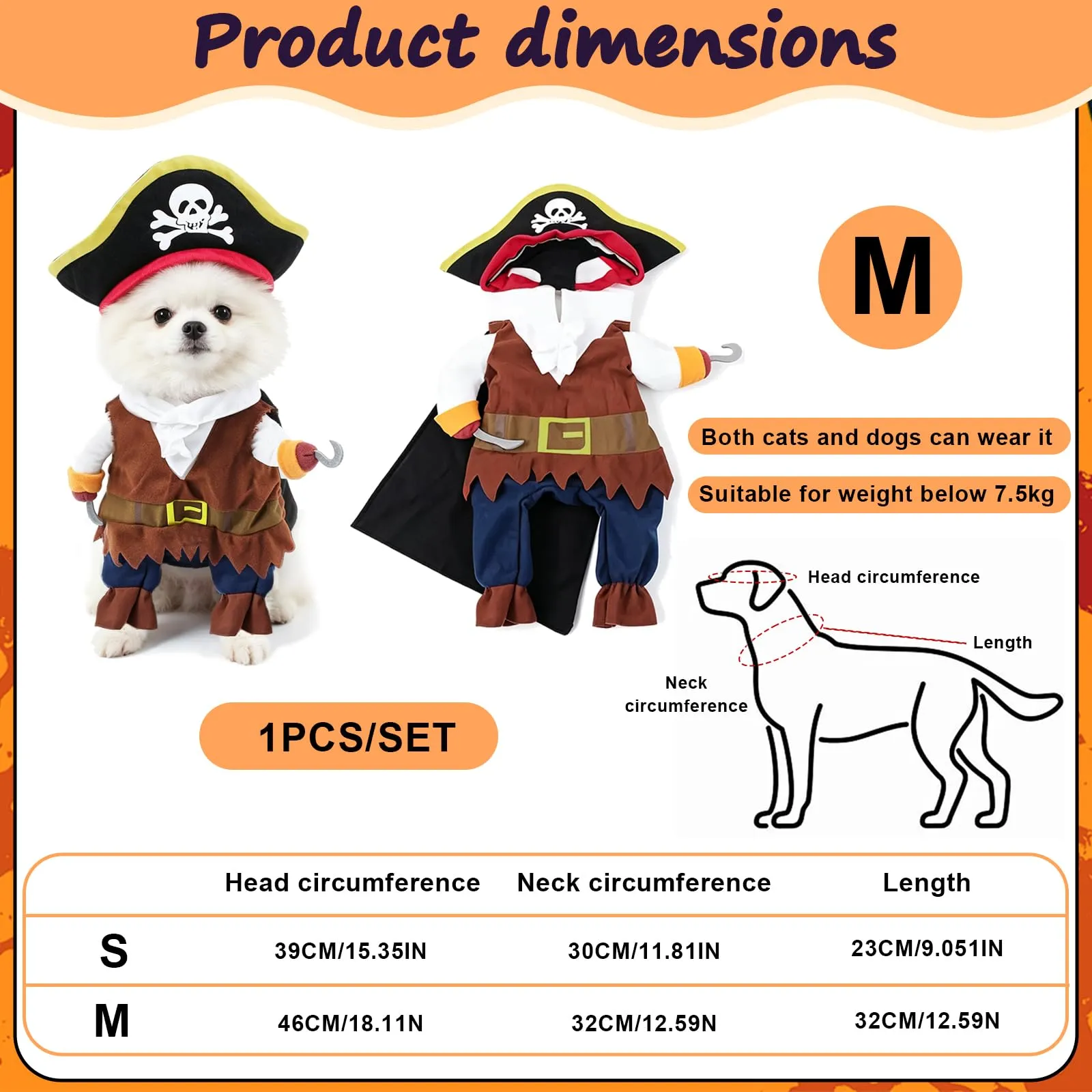 VIDSTW Costume di Halloween in Cotone per Cani, Taglia M - immagine 2