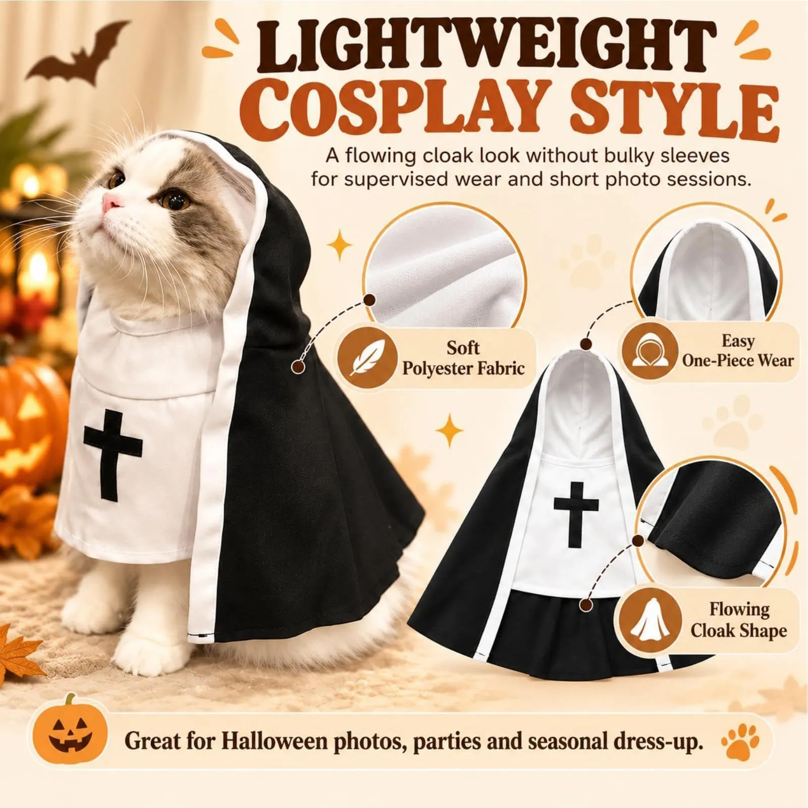Tuxuseo Costume da Suora per Gatti e Cani di Piccola Taglia, Nero e Bianco - immagine 5