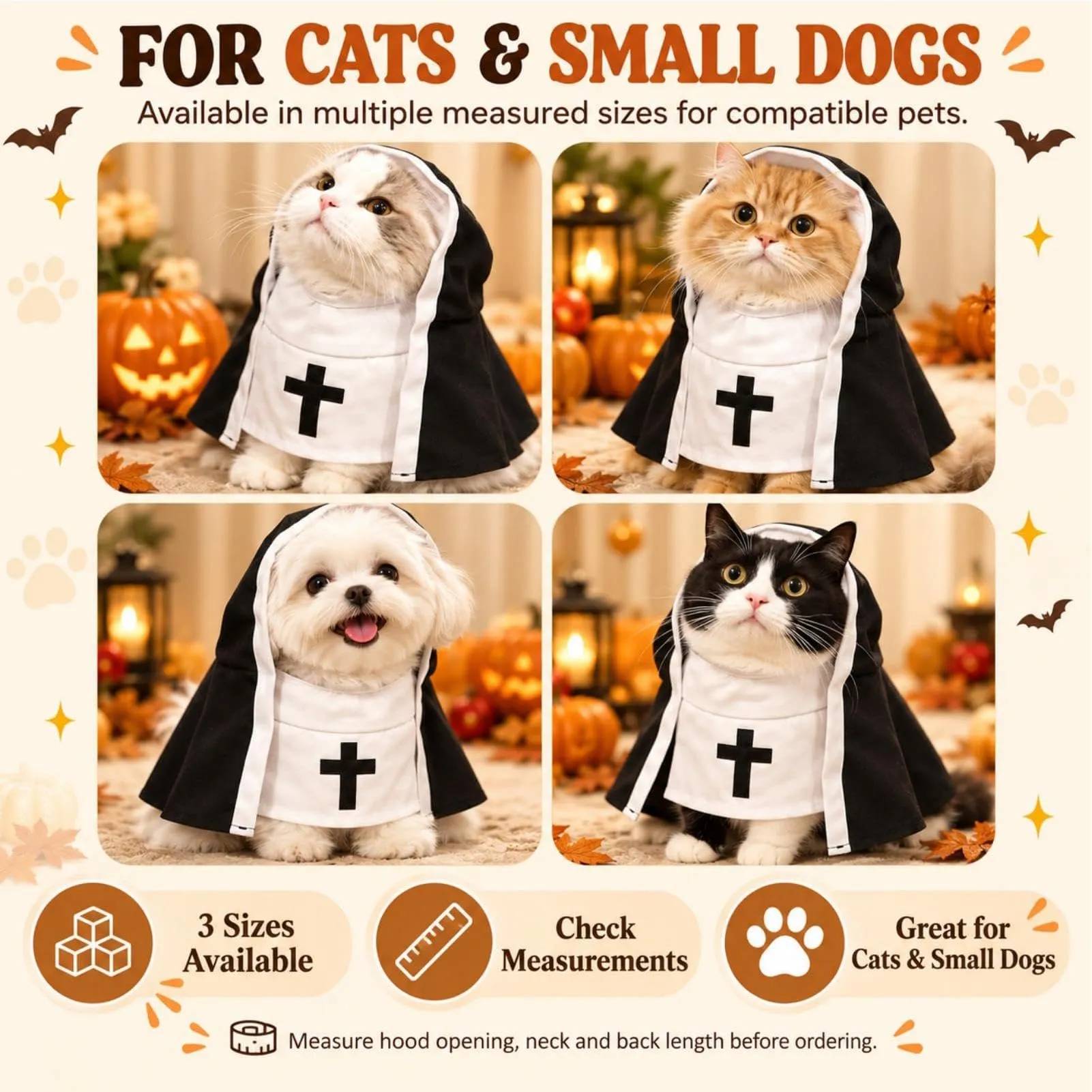 Tuxuseo Costume da Suora per Gatti e Cani di Piccola Taglia, Nero e Bianco - immagine 5