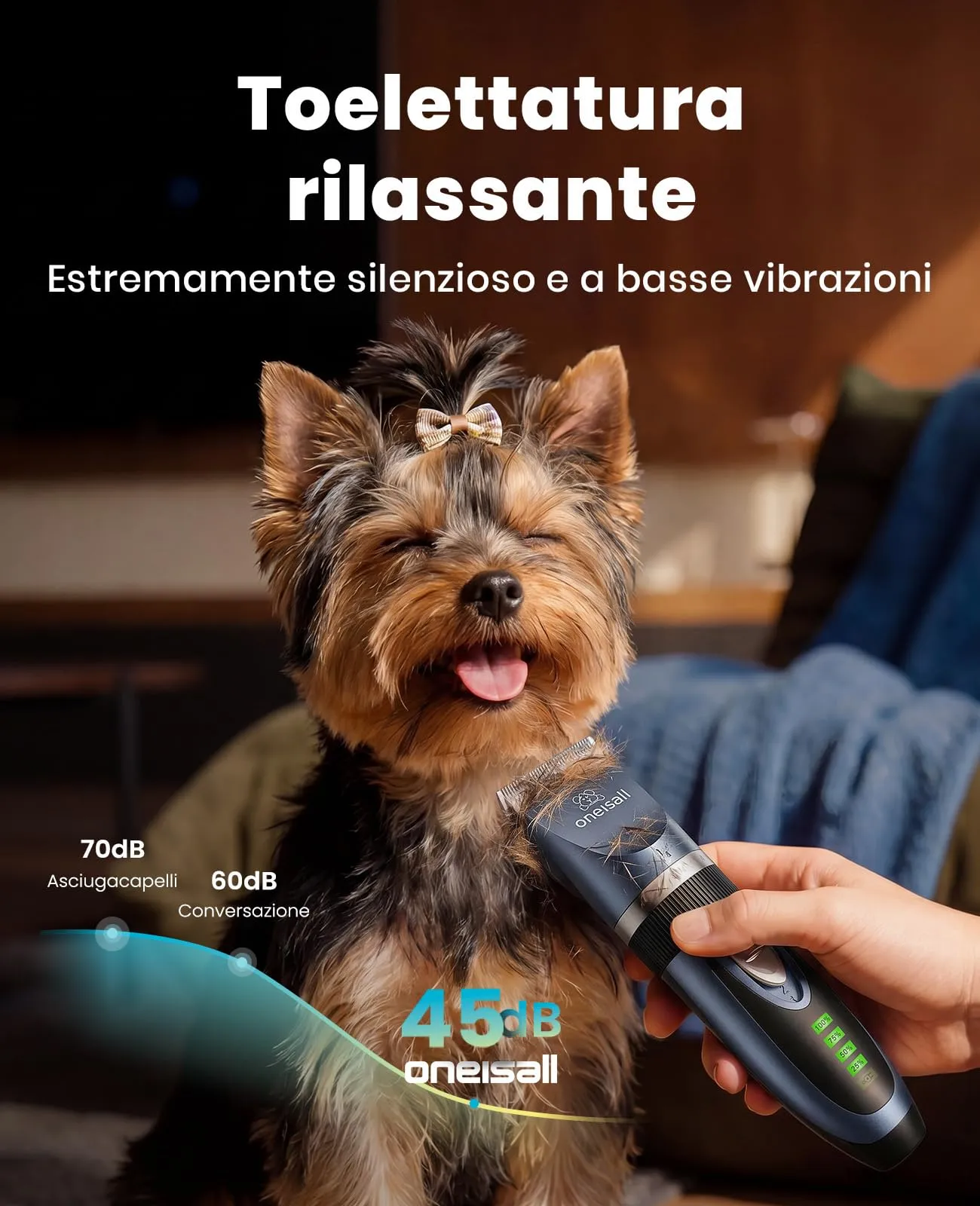 Oneisall Tosatrice per Cani e Gatti FC10, Batteria 2000 mAh, Blu - immagine 2