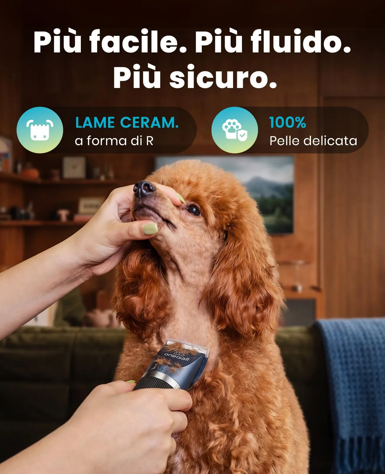 Oneisall Tosatrice per Cani e Gatti FC10, Batteria 2000 mAh, Blu - immagine 7