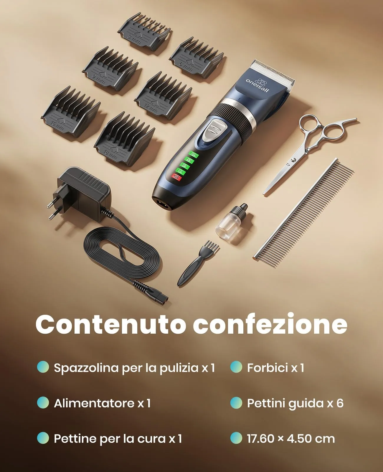 Oneisall Tosatrice per Cani e Gatti FC10, Batteria 2000 mAh, Blu - immagine 9