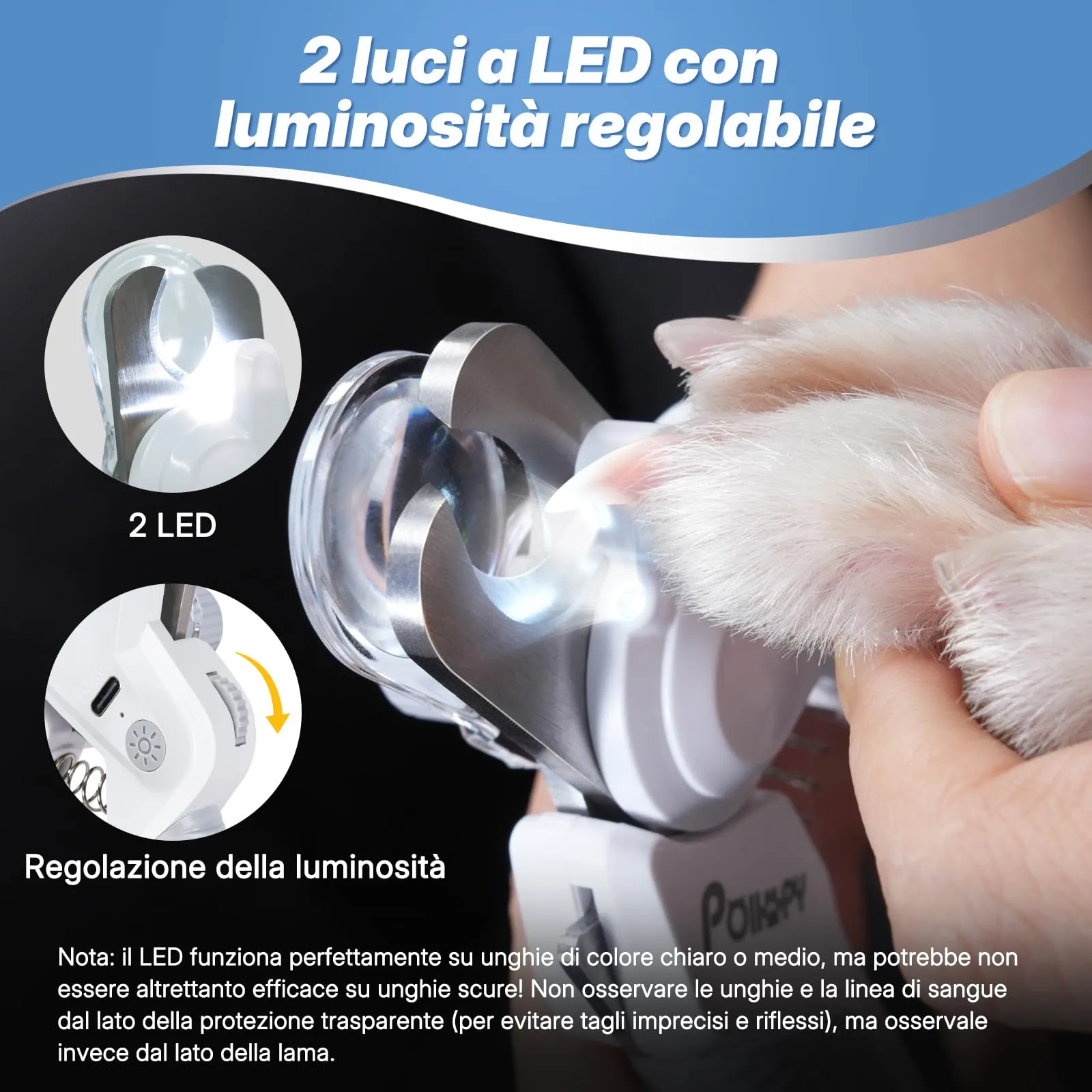 POIIOPY Tagliaunghie per Cani e Gatti di Taglia Media e Grande con 2 Luci LED, RK97 - immagine 2