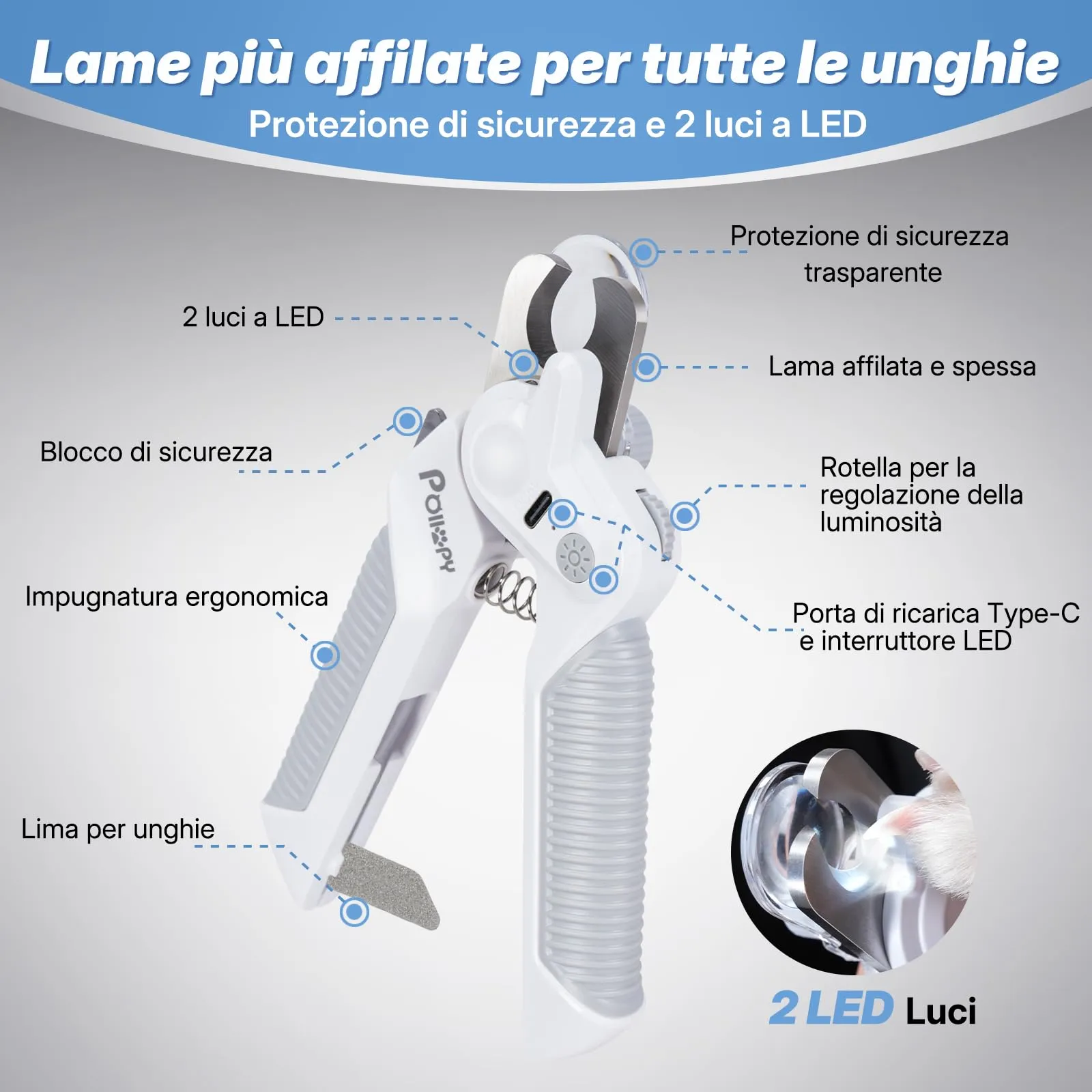 POIIOPY Tagliaunghie per Cani e Gatti di Taglia Media e Grande con 2 Luci LED, RK97 - immagine 5