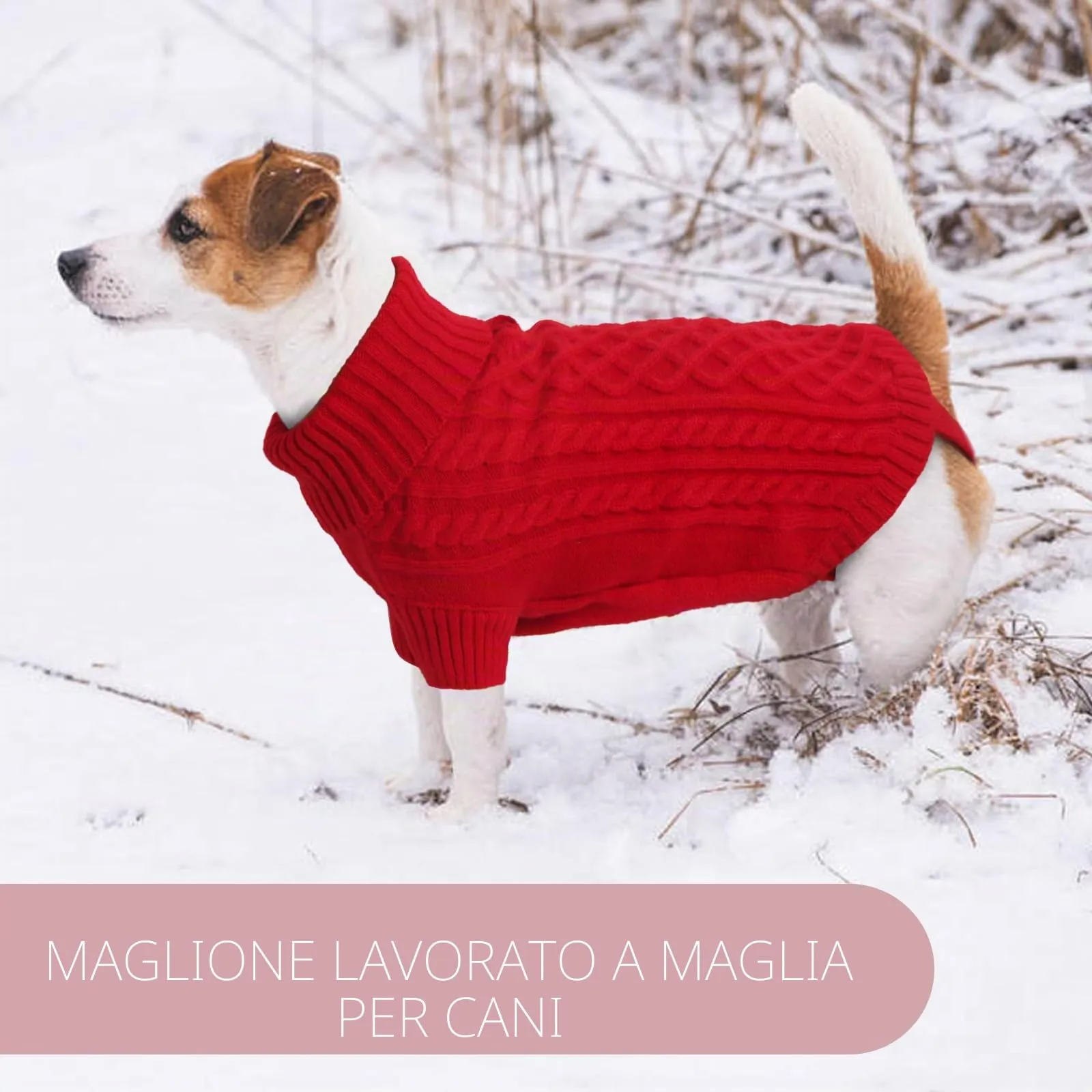 LiebeDD Maglione Cane Invernale Termica Dolcevita Rosso L - immagine 6