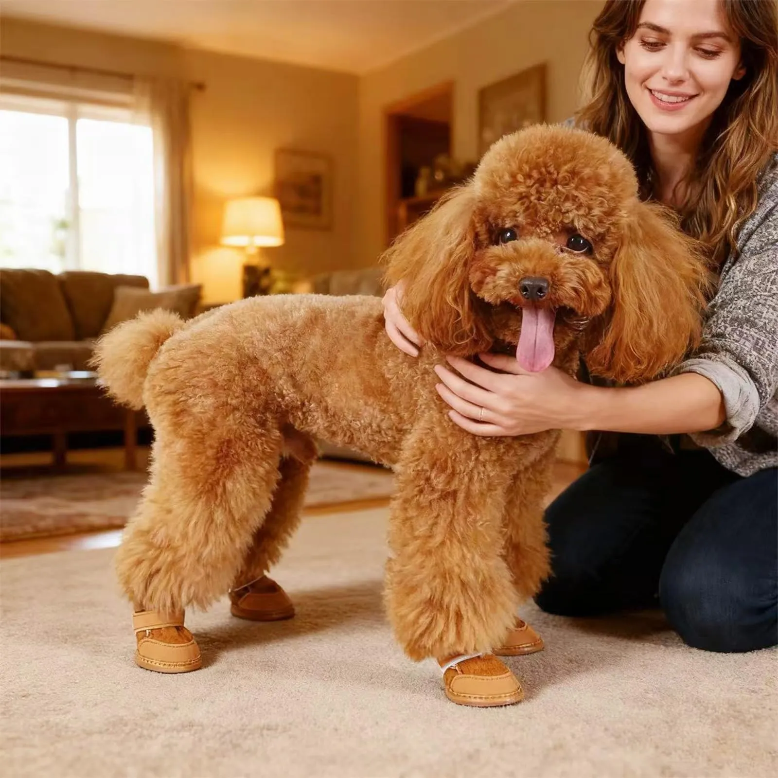 PPGGOPP Scarpe per Cani Impermeabili e Antiscivolo, 4 Pezzi, Marrone 3 - immagine 5