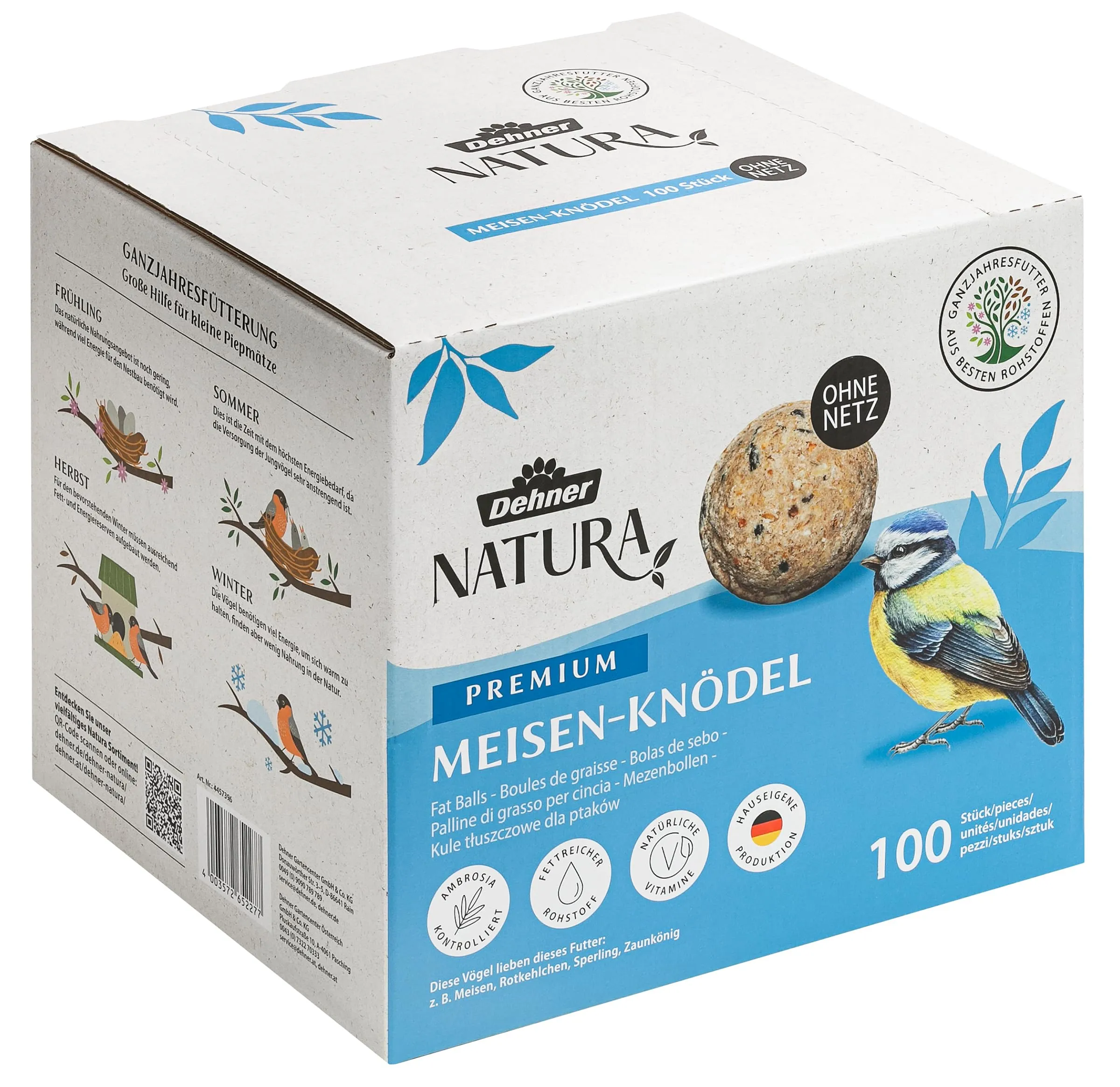 Dehner Natura Premium Palline per Cinciallegre, 100 pezzi da 90 g (9 kg) - immagine 1