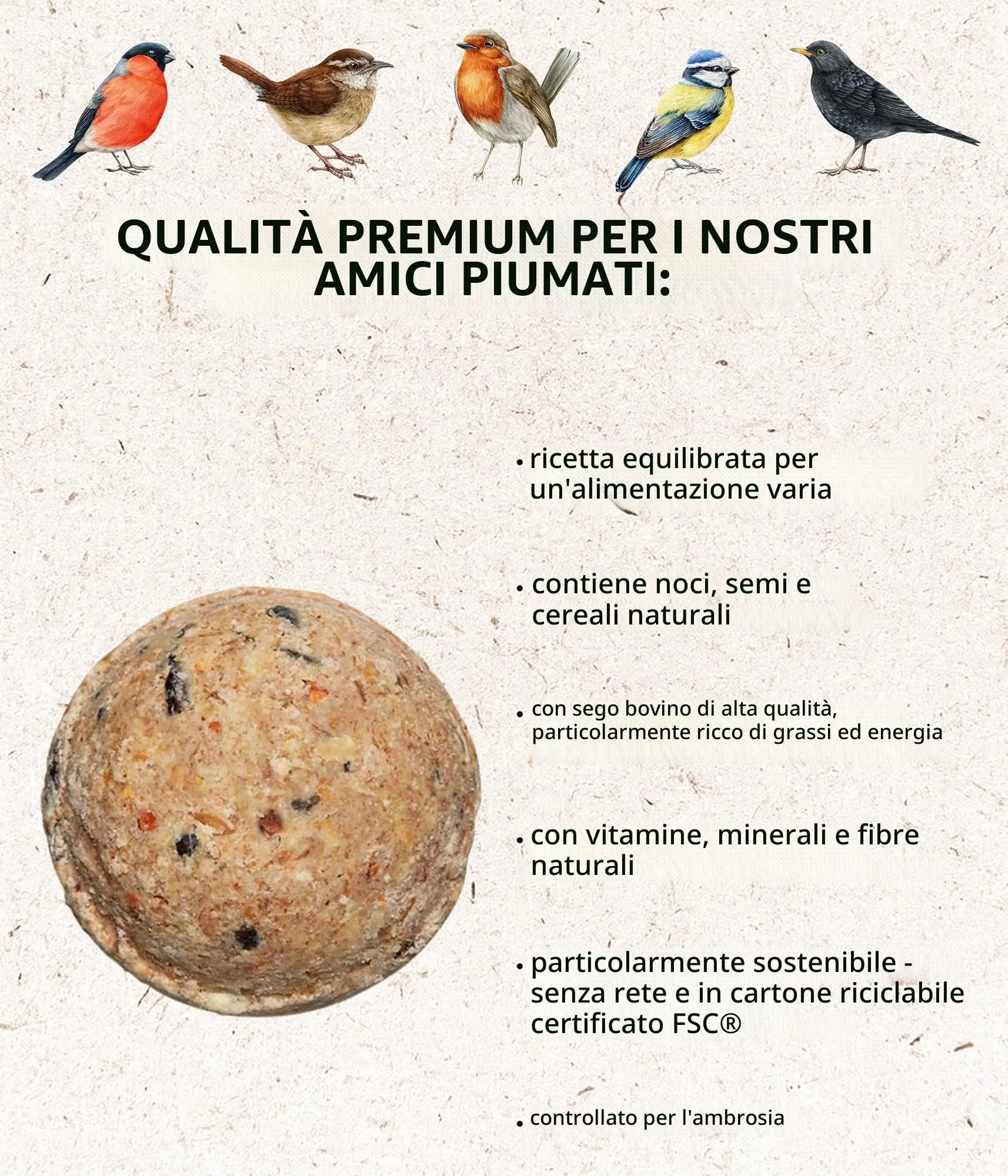 Dehner Natura Premium Palline per Cinciallegre, 100 pezzi da 90 g (9 kg) - immagine 3