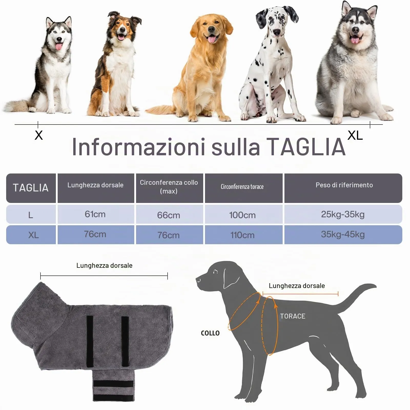 GUHAOOL Accappatoio per Cani in Microfibra, Taglia L, Grigio - immagine 2