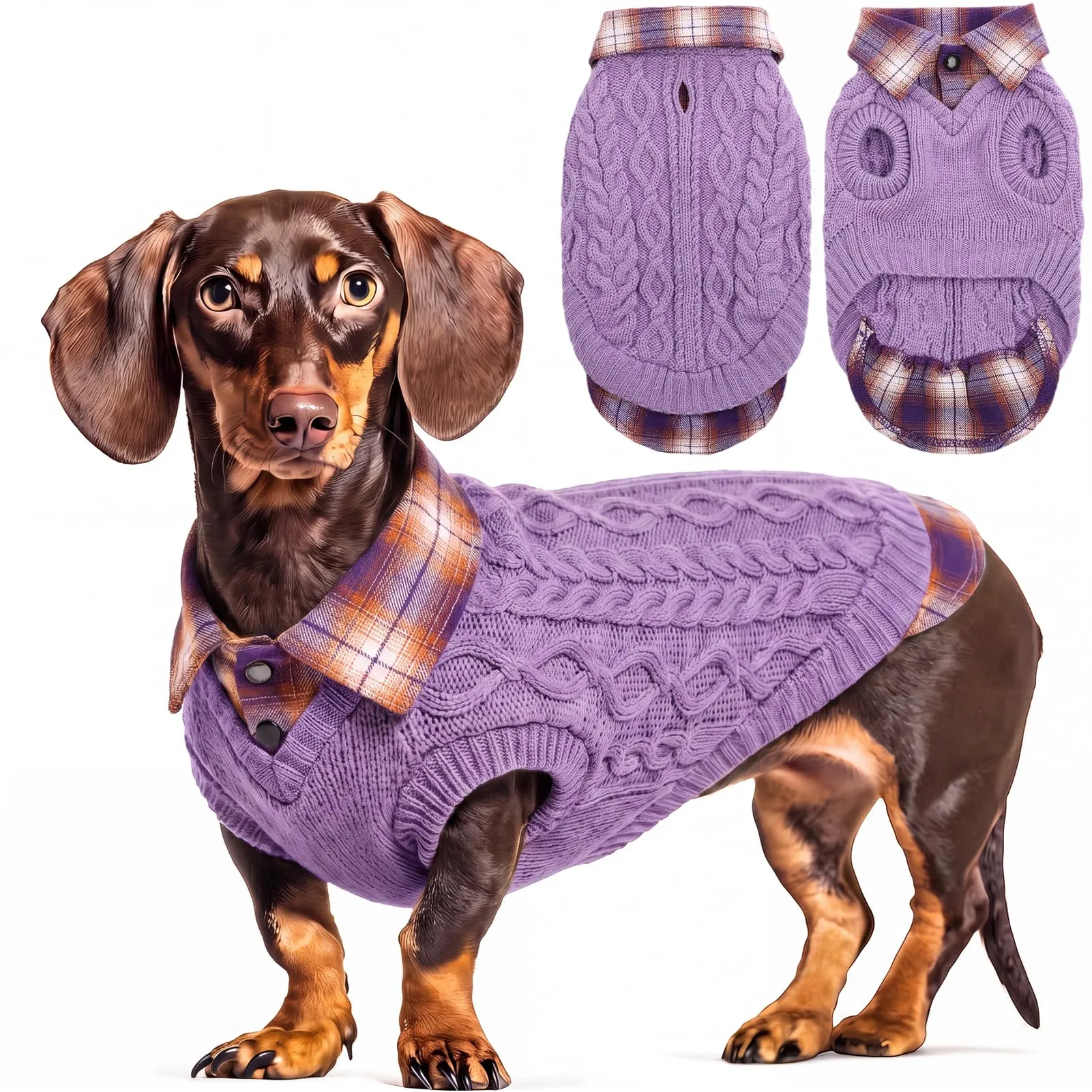 CITÉTOILE Maglione Invernale a Quadri per Cani, Viola, L - immagine 1