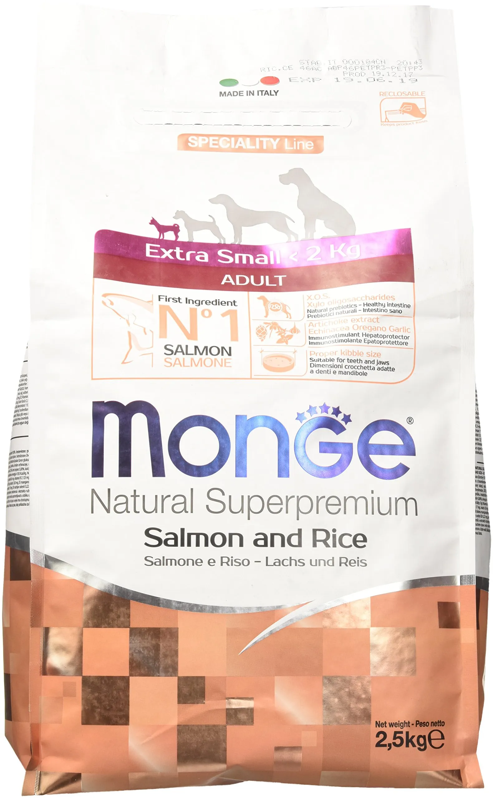 Monge Natural Superpremium Adult Mini Salmon and Rice Dog Food, 2.5 kg - immagine 1