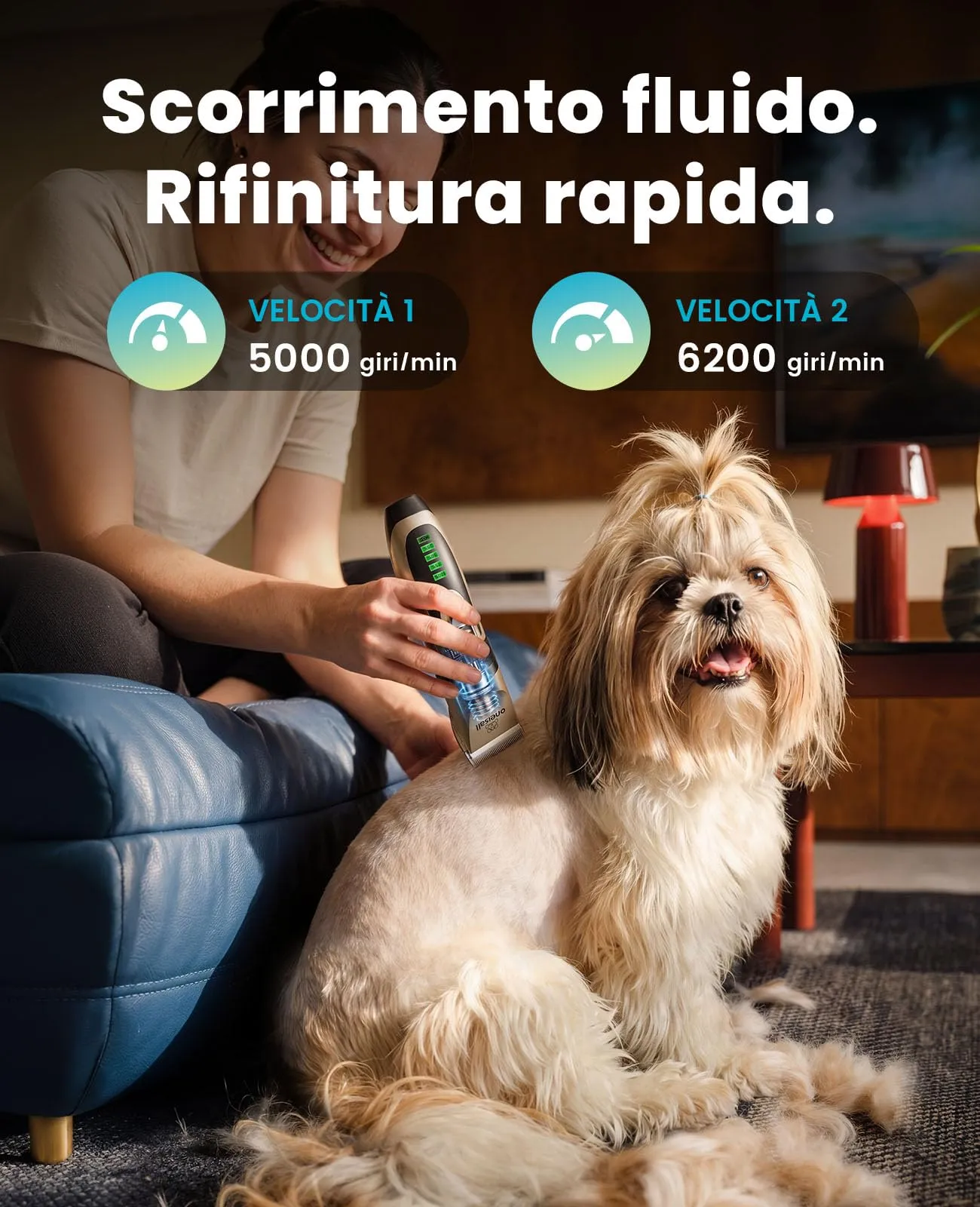oneisall Tosatrice Silenziosa per Cani e Gatti, 2000 mAh, Oro - immagine 3