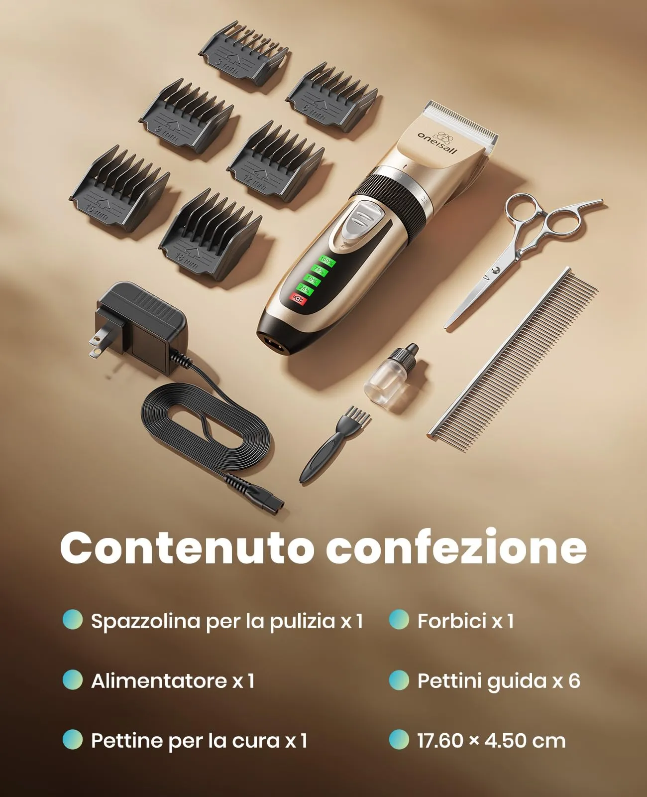 oneisall Tosatrice Silenziosa per Cani e Gatti, 2000 mAh, Oro - immagine 9