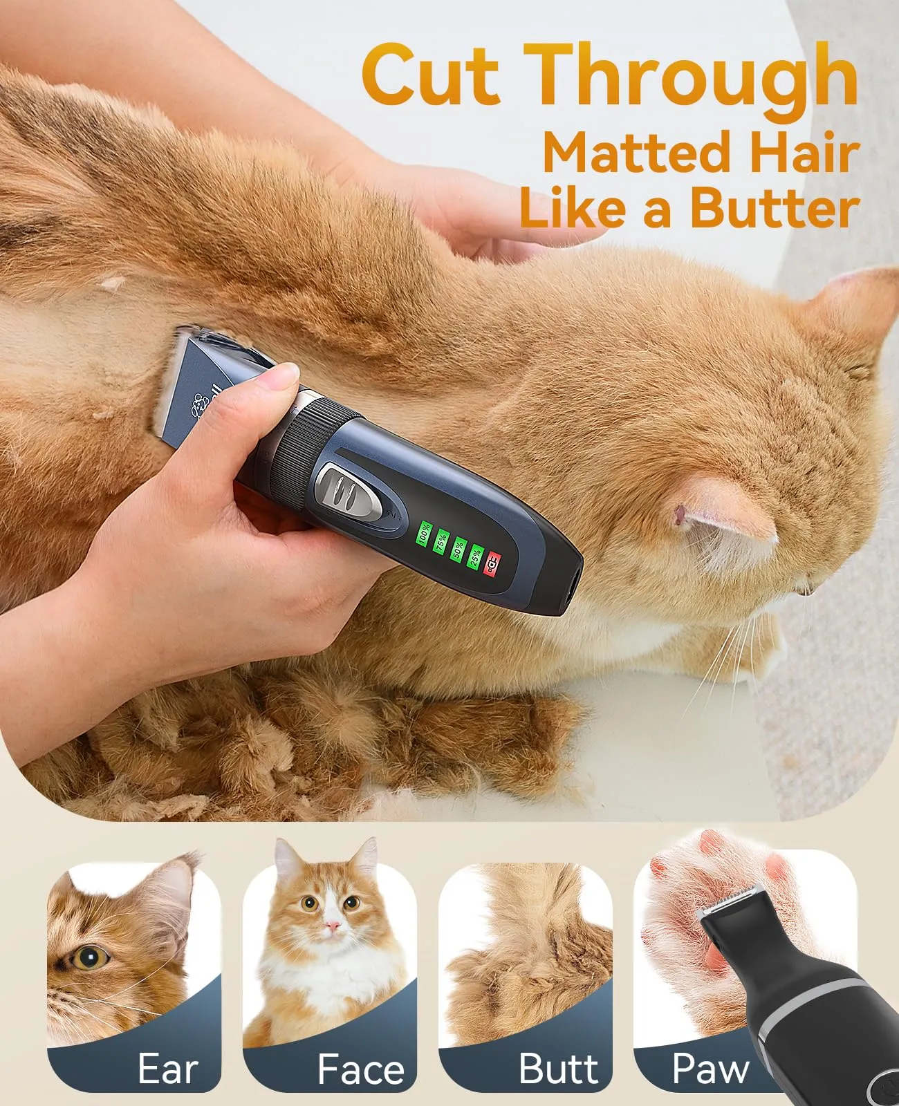 oneisall Kit 2 in 1 per Toelettatura Gatti e Cani - Rasoio Silenzioso Senza Fili per Peli Opachi - 13 Piece Set - immagine 2