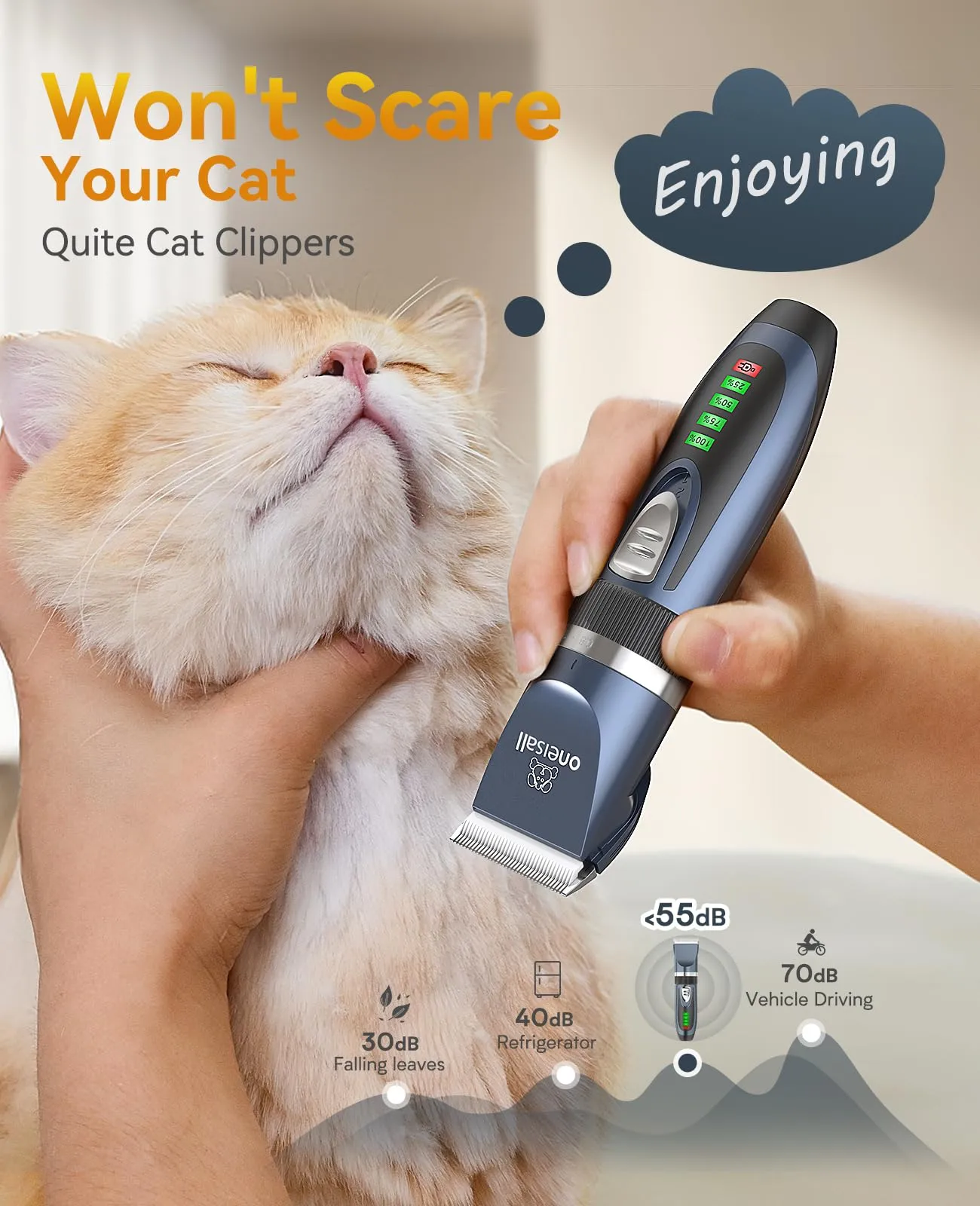 oneisall Kit 2 in 1 per Toelettatura Gatti e Cani - Rasoio Silenzioso Senza Fili per Peli Opachi - 13 Piece Set - immagine 3