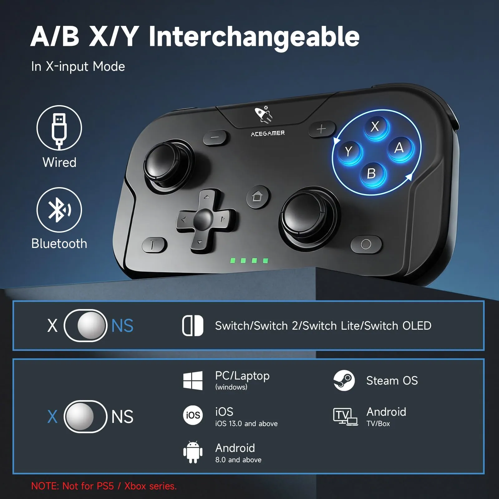 AceGamer Pocket Controller Wireless for Switch 2, Switch, PC, iOS, Android - Mini Gamepad with Turbo and 6-Axis Gyroscope (Black) - immagine 3