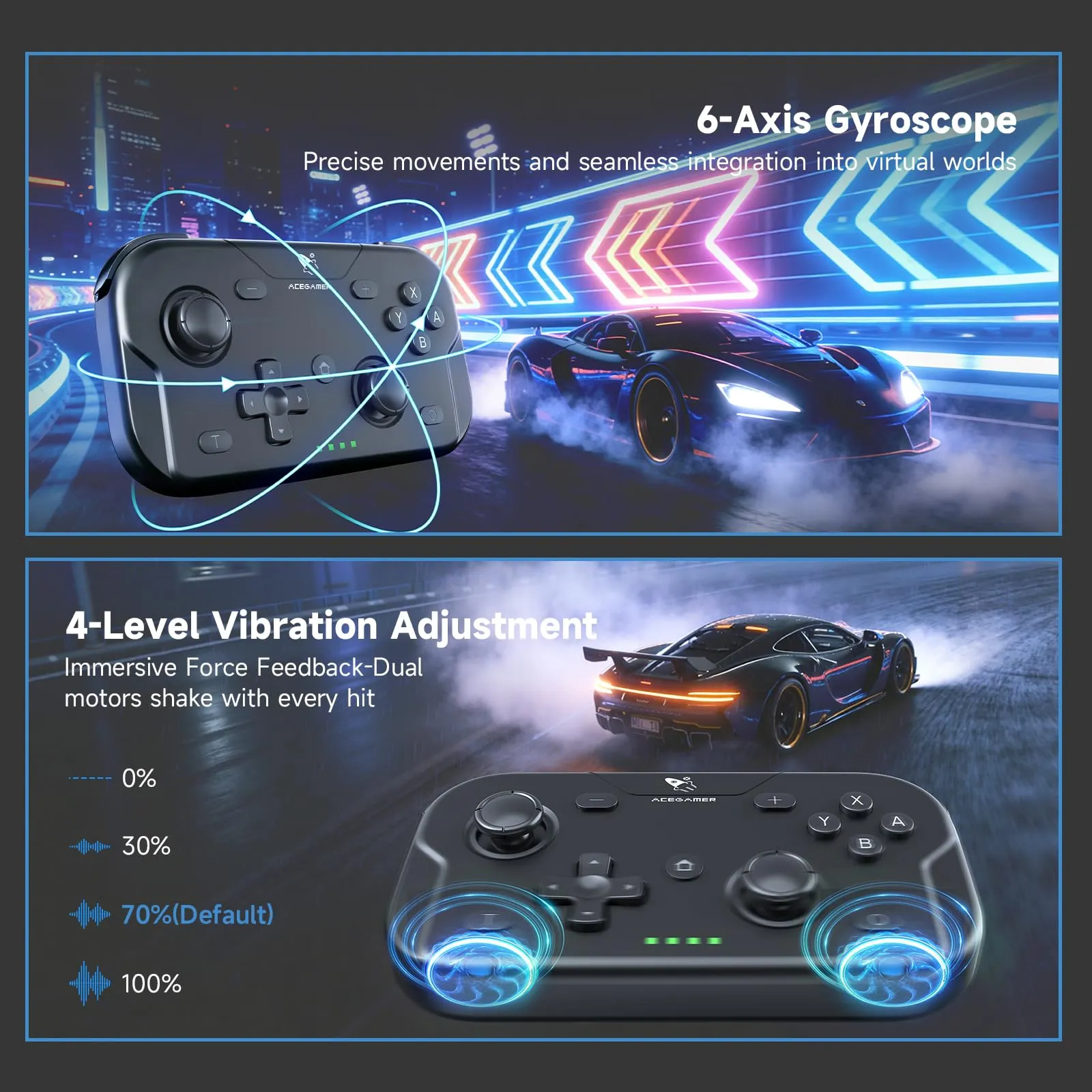 AceGamer Pocket Controller Wireless for Switch 2, Switch, PC, iOS, Android - Mini Gamepad with Turbo and 6-Axis Gyroscope (Black) - immagine 5
