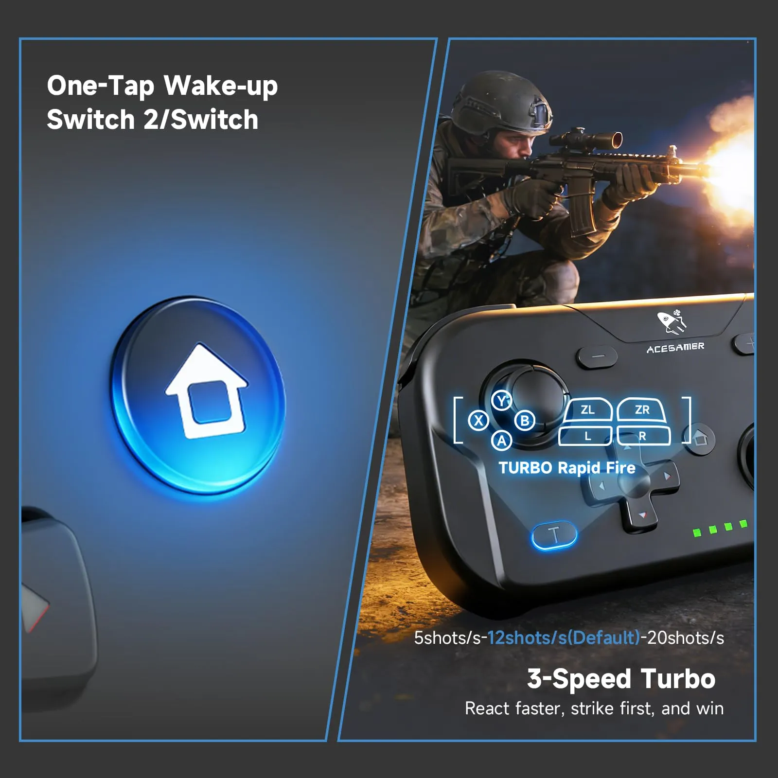 AceGamer Pocket Controller Wireless for Switch 2, Switch, PC, iOS, Android - Mini Gamepad with Turbo and 6-Axis Gyroscope (Black) - immagine 6
