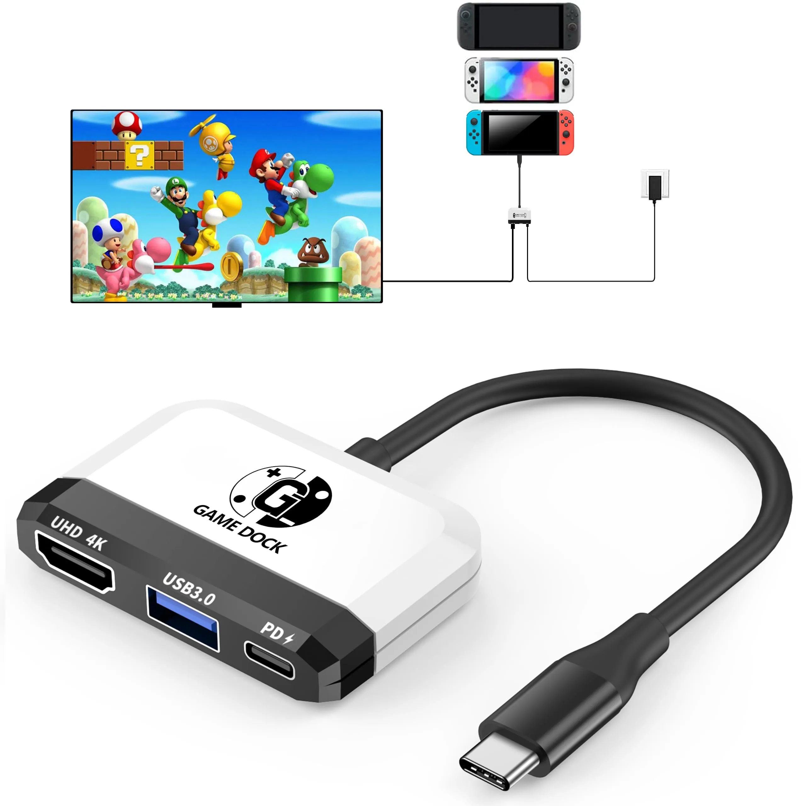 GKEAPZA Switch Dock per Nintendo Switch e OLED, Adattatore TV 3 in 1 con 4K HDMI, USB 3.0, Type C 100W PD, Bianca - immagine 1