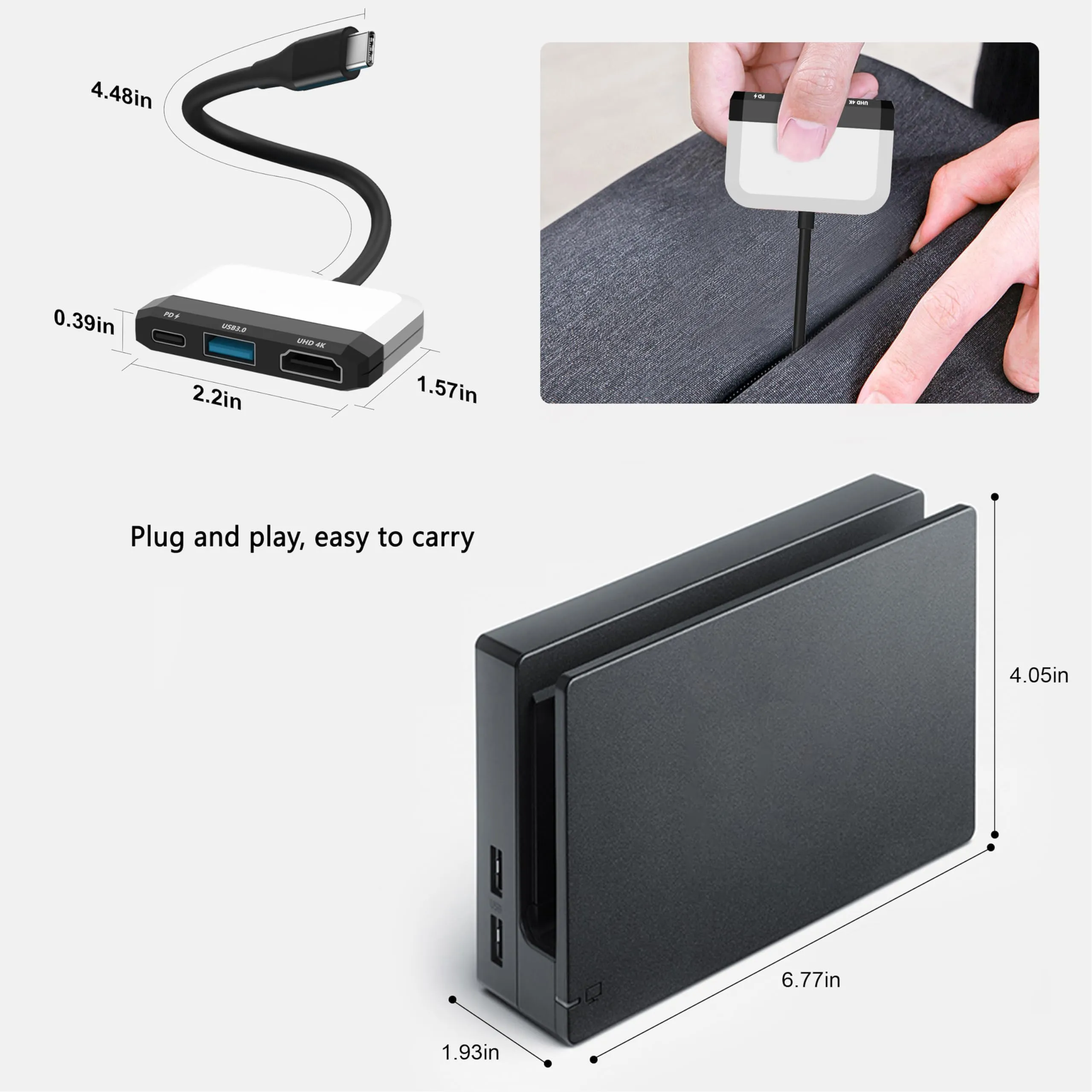 GKEAPZA Switch Dock per Nintendo Switch e OLED, Adattatore TV 3 in 1 con 4K HDMI, USB 3.0, Type C 100W PD, Bianca - immagine 4