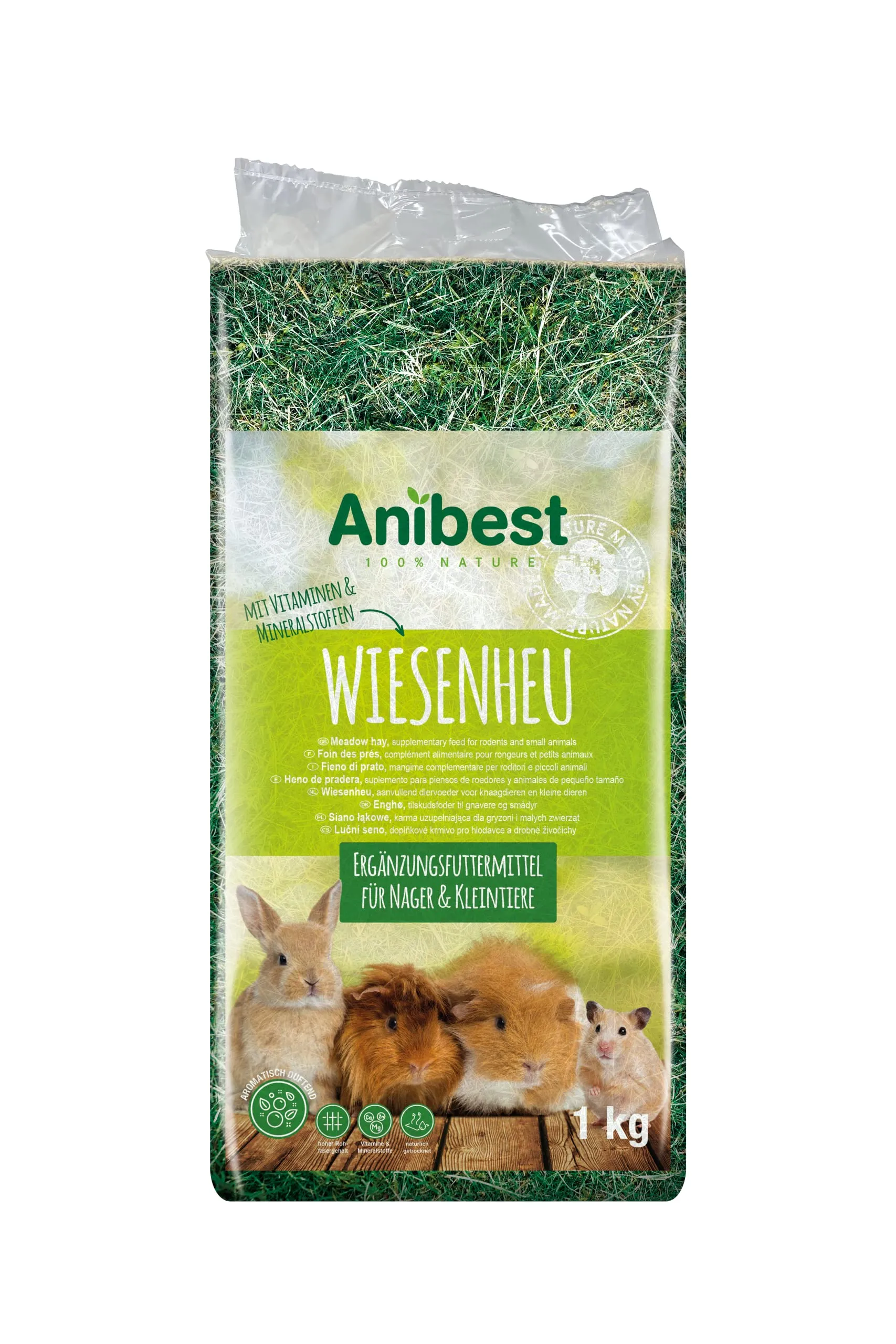 Anibest Fieno di Prato Naturale per Conigli, Criceti e Cavie, 1 kg - immagine 1
