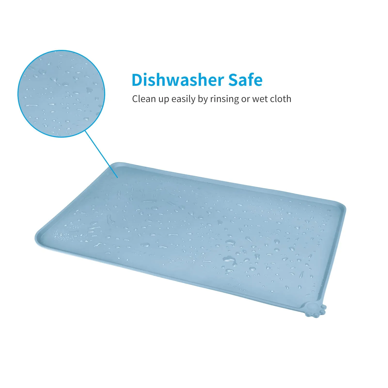 AUDWUD Tappetino in silicone impermeabile e antiscivolo per ciotole animali, 53x38 cm, Blu ardesia - immagine 5