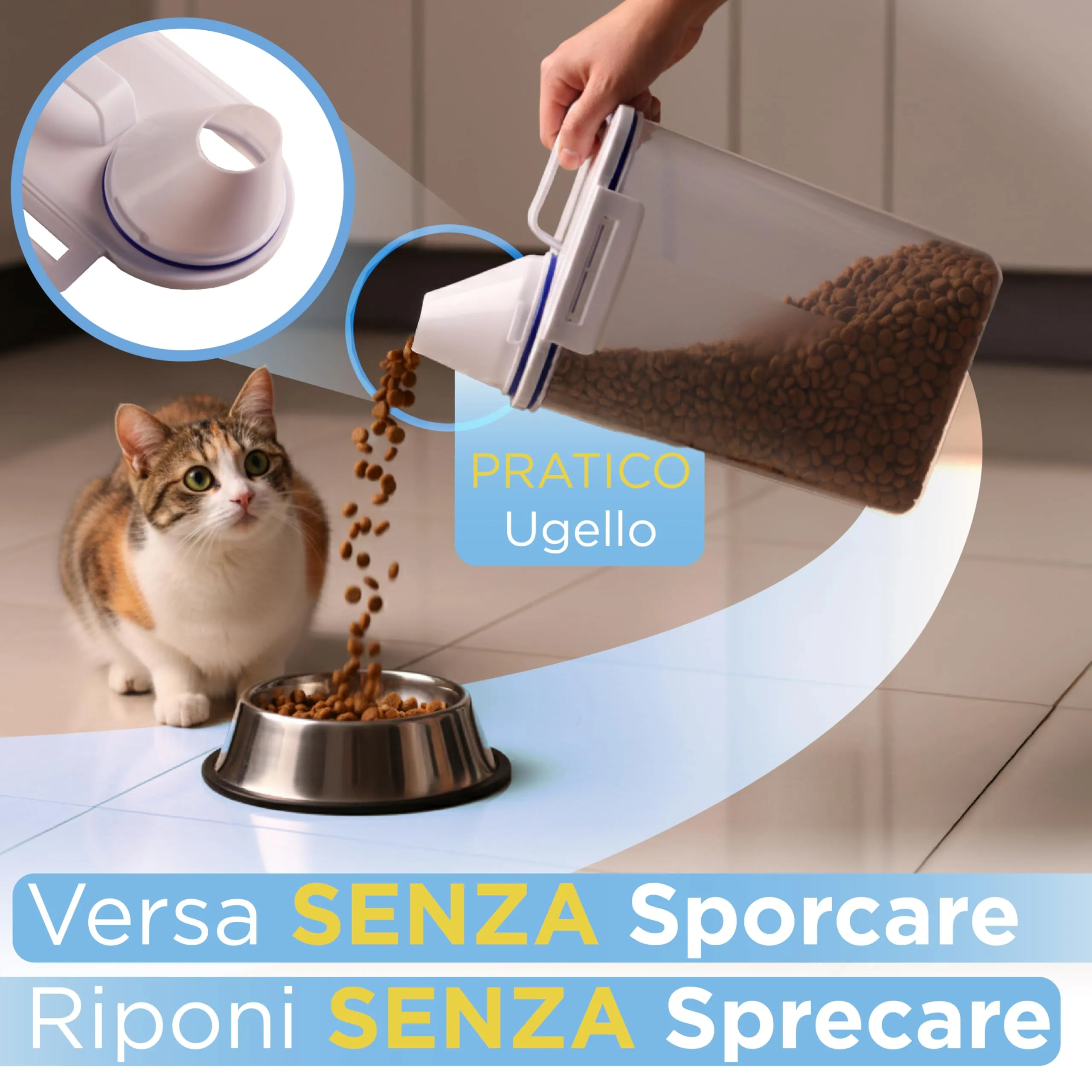 Generico Contenitore Crocchette per Gatti e Cani Ermetico con Coperchio e Bicchiere Dosatore - immagine 2