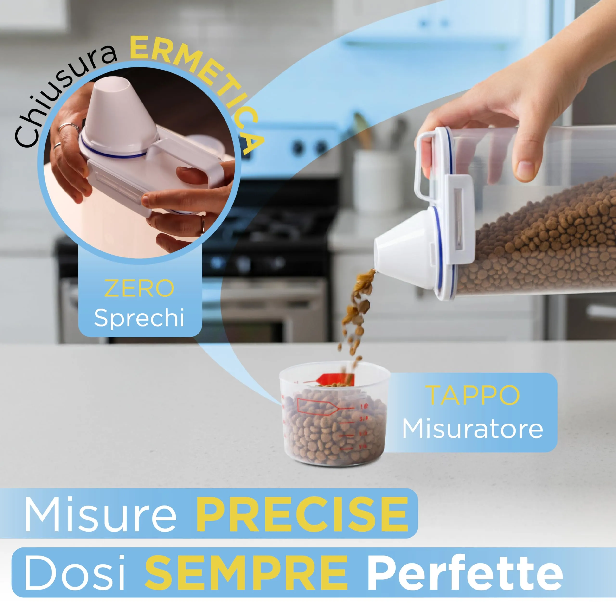 Generico Contenitore Crocchette per Gatti e Cani Ermetico con Coperchio e Bicchiere Dosatore - immagine 3