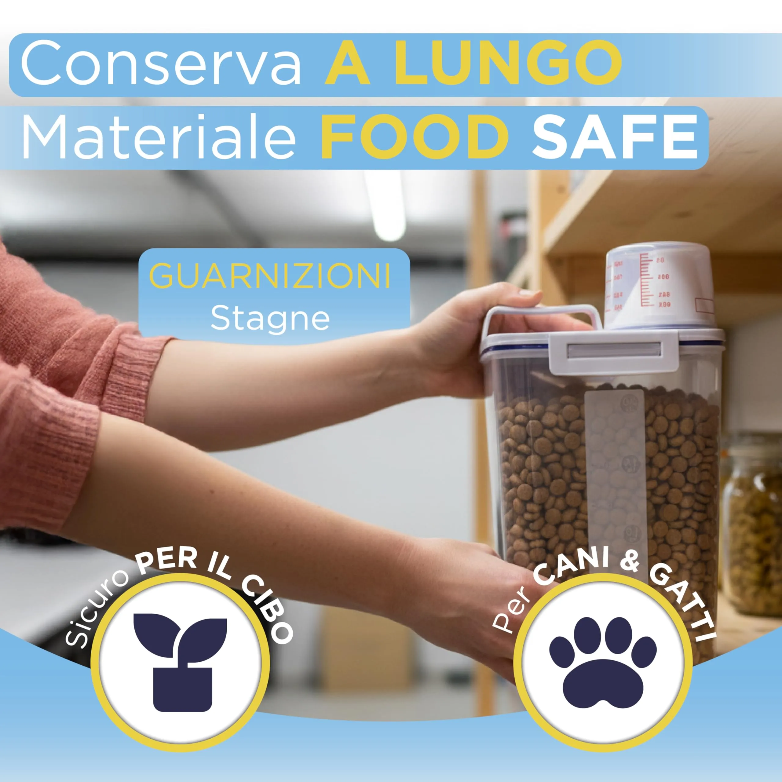 Generico Contenitore Crocchette per Gatti e Cani Ermetico con Coperchio e Bicchiere Dosatore - immagine 4