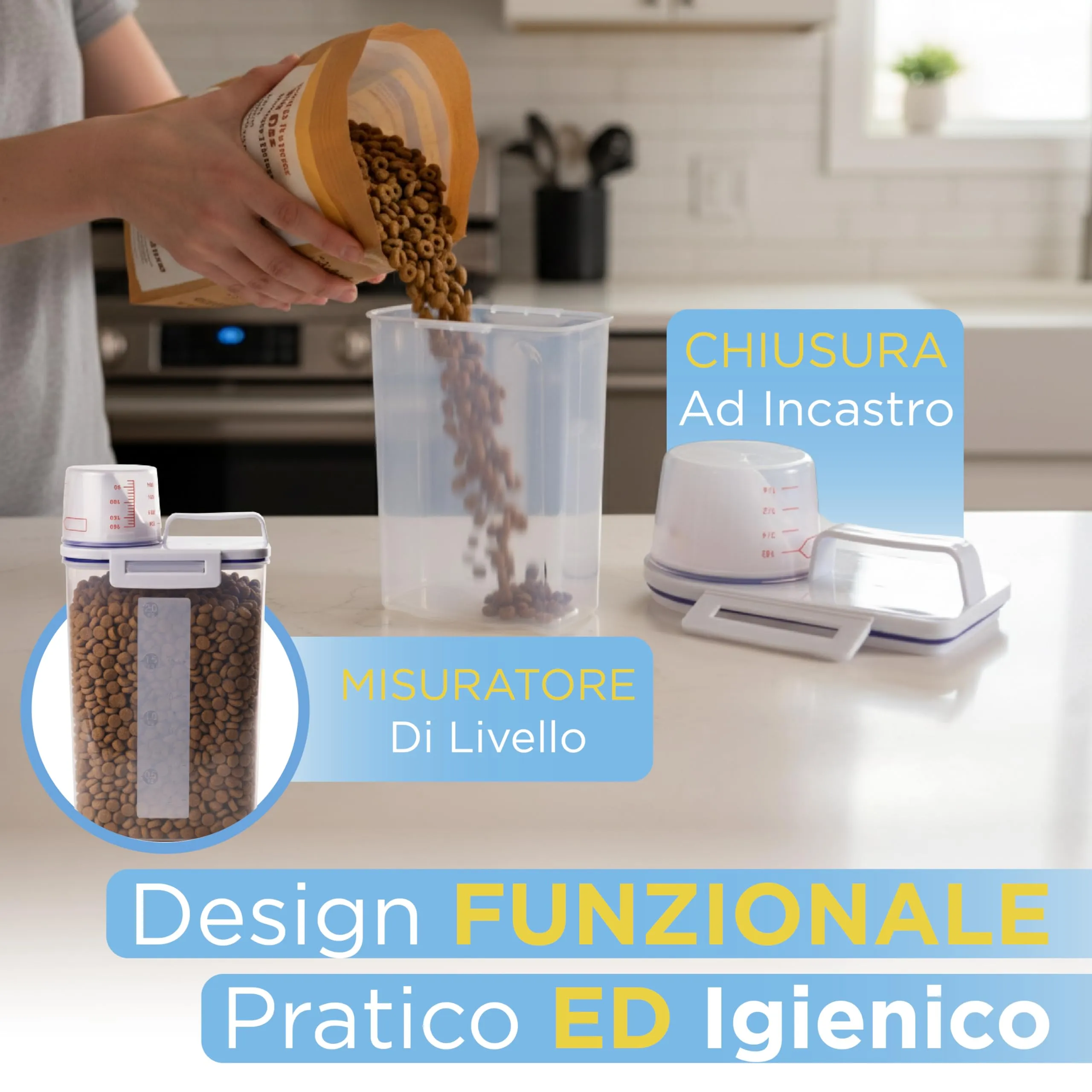 Generico Contenitore Crocchette per Gatti e Cani Ermetico con Coperchio e Bicchiere Dosatore - immagine 5