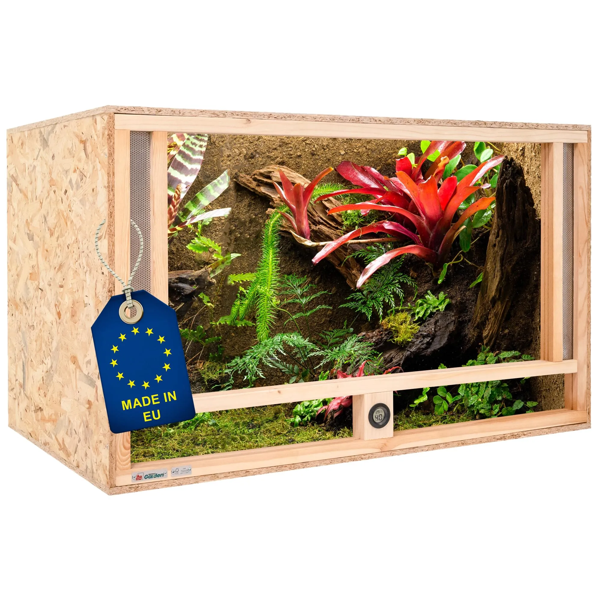 ITA Terrario in legno OSB-3 100x60x60 cm con ventilazione frontale e igrometro integrato - immagine 1