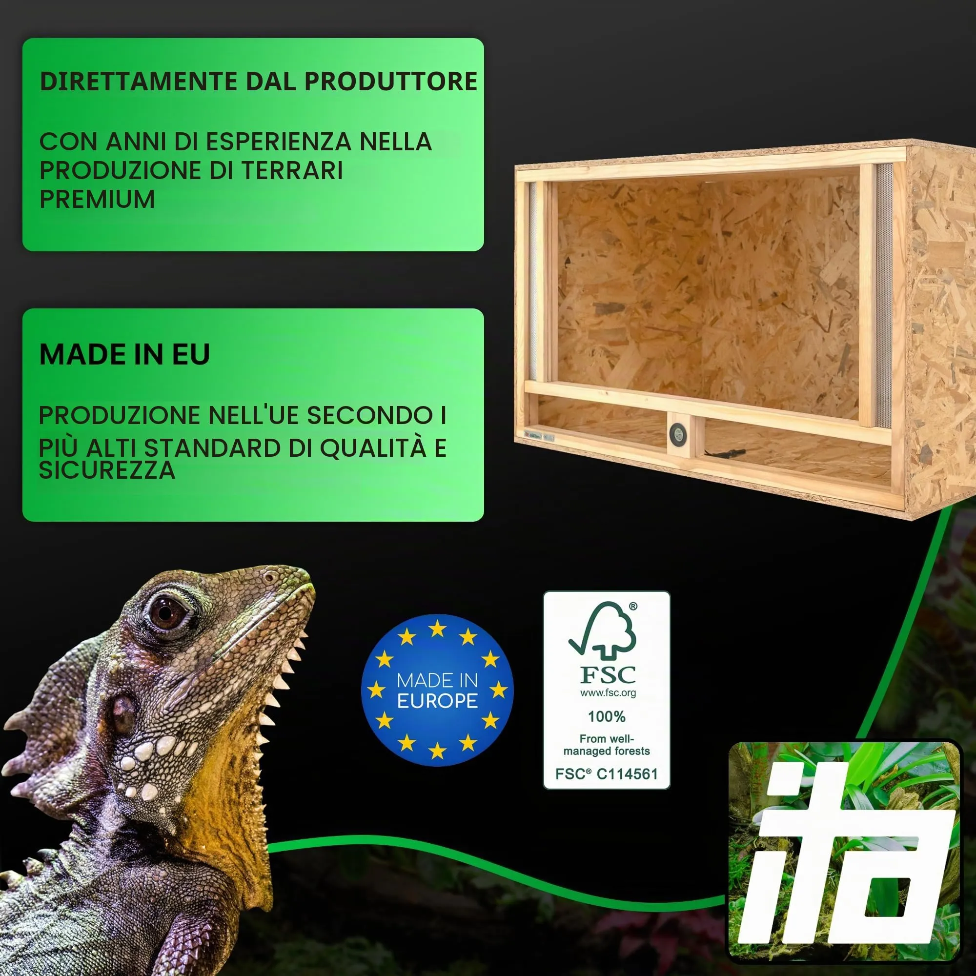 ITA Terrario in legno OSB-3 100x60x60 cm con ventilazione frontale e igrometro integrato - immagine 2