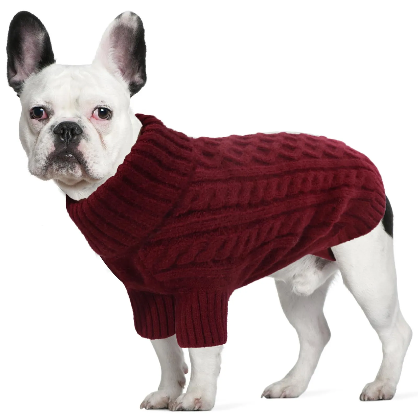 LiebeDD Maglione Cane Invernale Termica Dolcevita in Pile, Rosso Bordeaux L - immagine 1