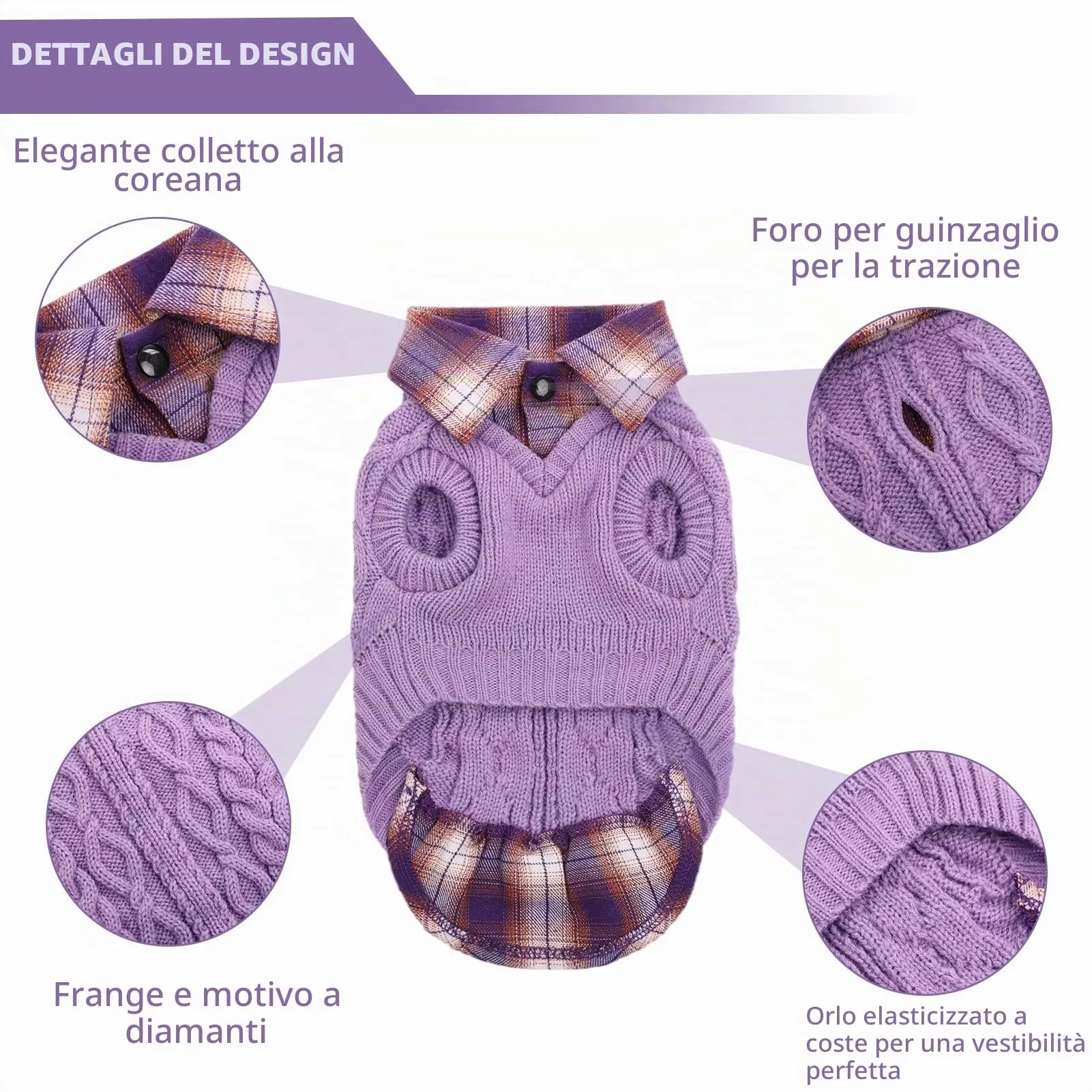 CITÉTOILE Maglione Invernale per Cani a Quadri, Viola, XS - immagine 2