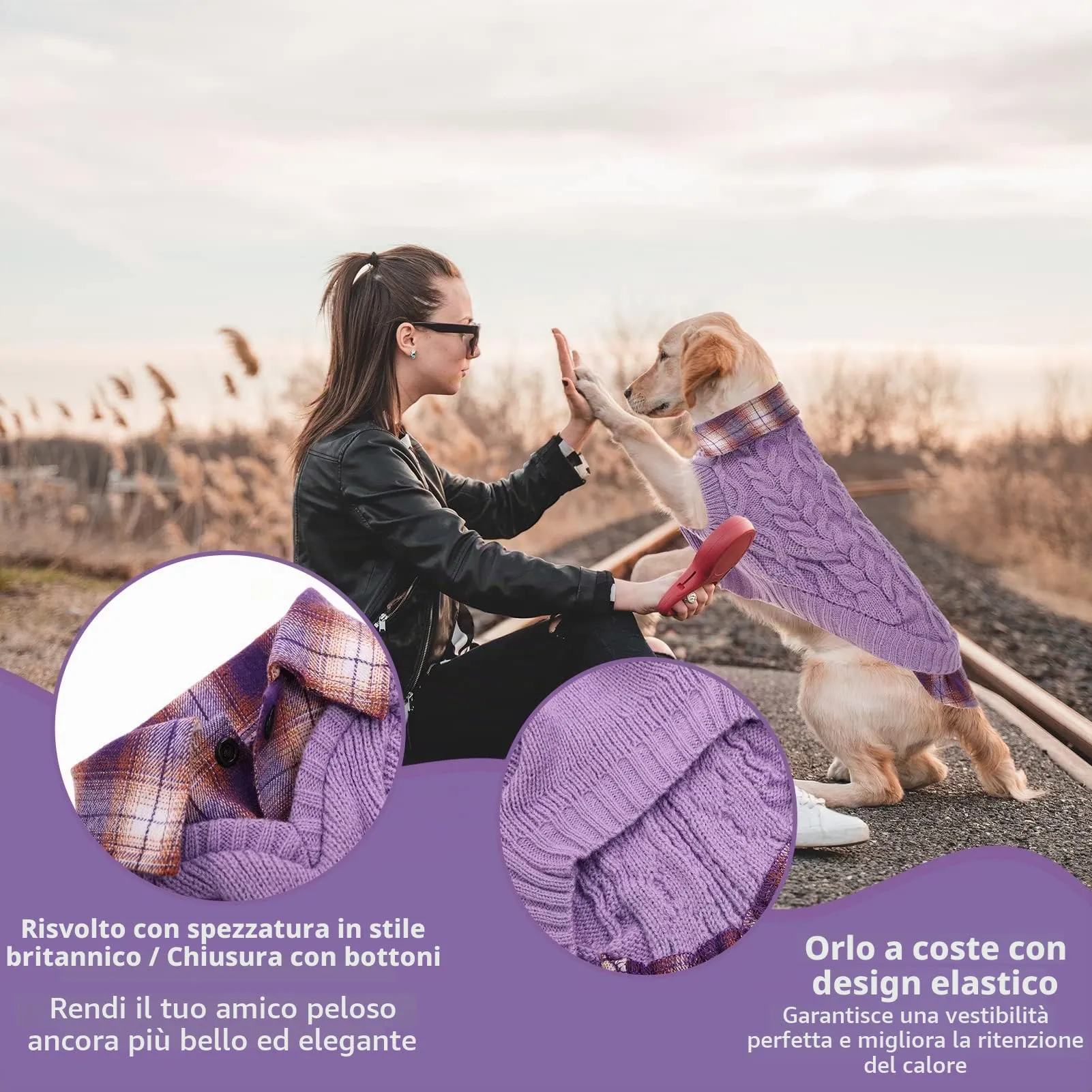 CITÉTOILE Maglione Invernale per Cani a Quadri, Viola, XS - immagine 3