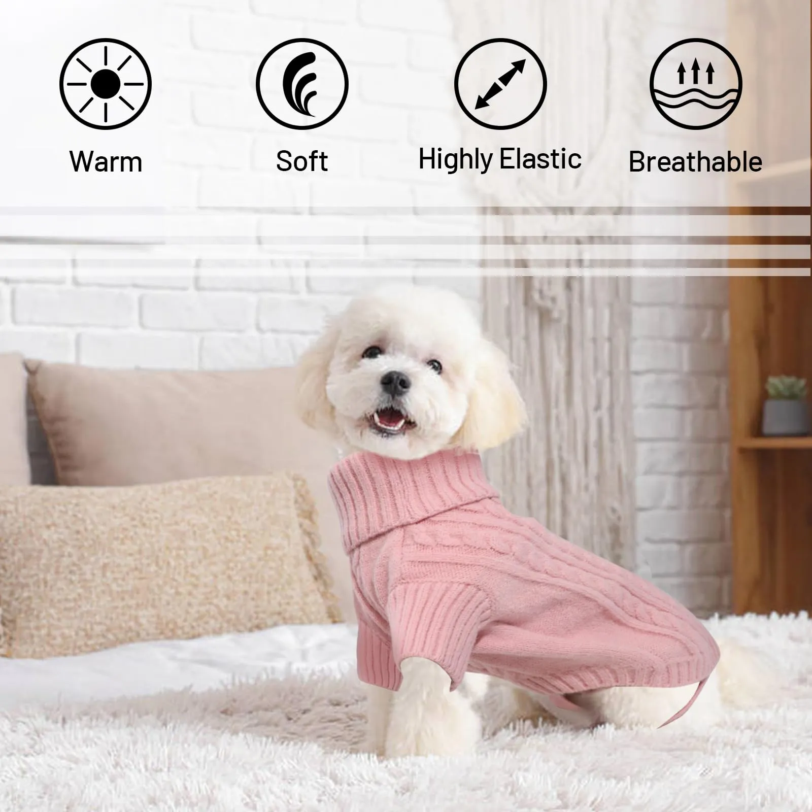 LiebeDD Maglioncino Termico per Cani, Dolcevita in Maglia per Cani di Taglia Piccola, Rosa S - immagine 2