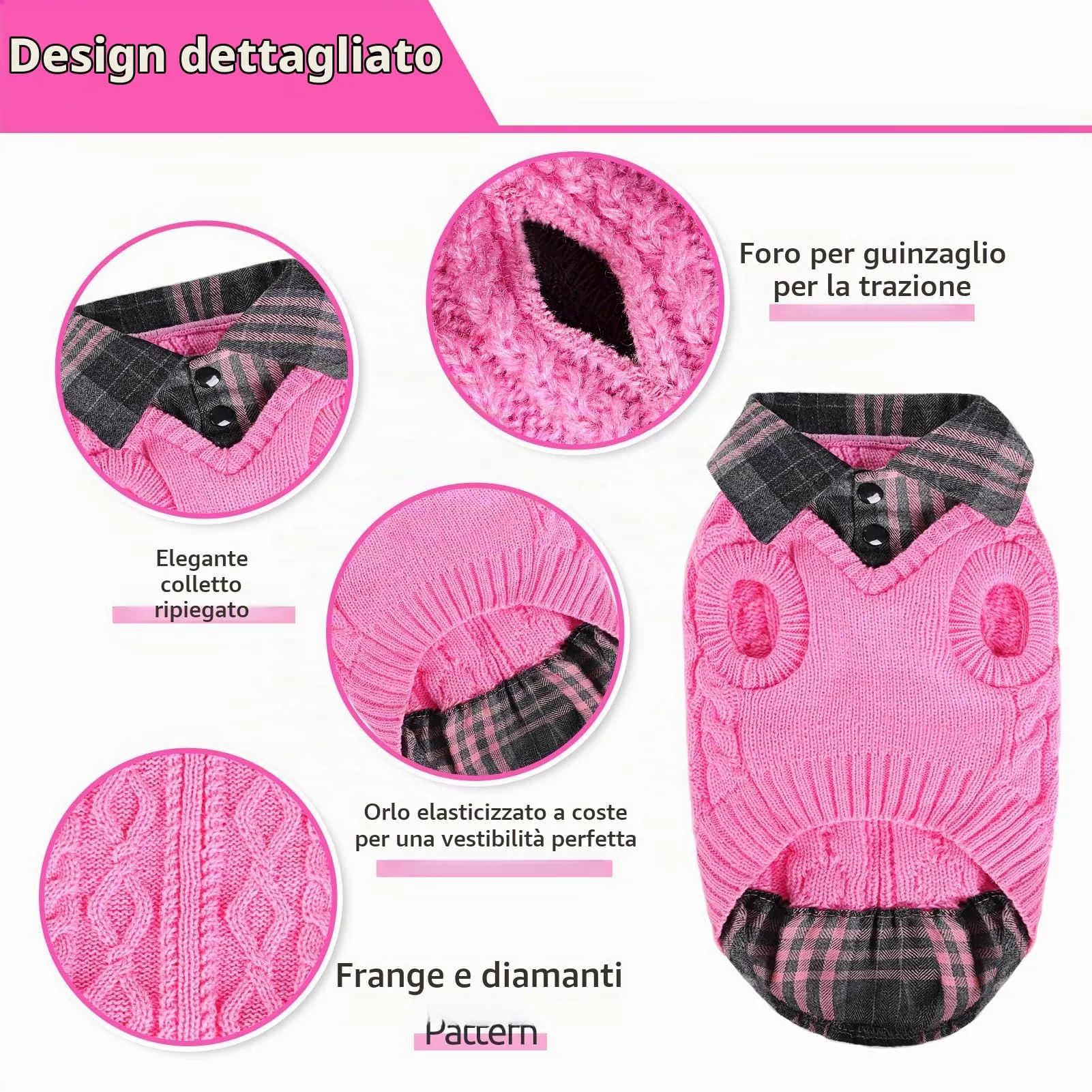 CITÉTOILE Maglione Invernale per Cani a Quadri, Rosa, L - immagine 2