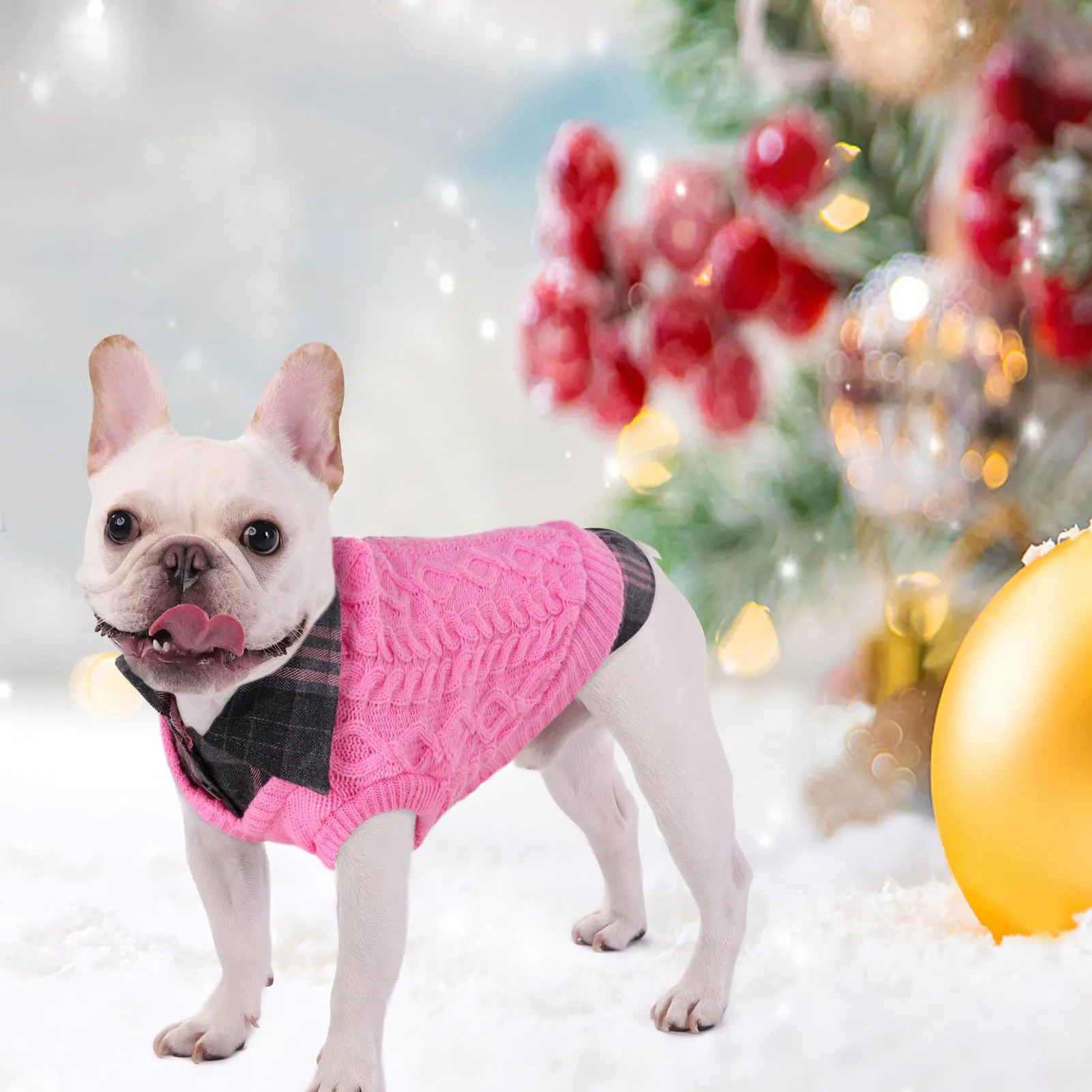 CITÉTOILE Maglione Invernale per Cani a Quadri, Rosa, L - immagine 6