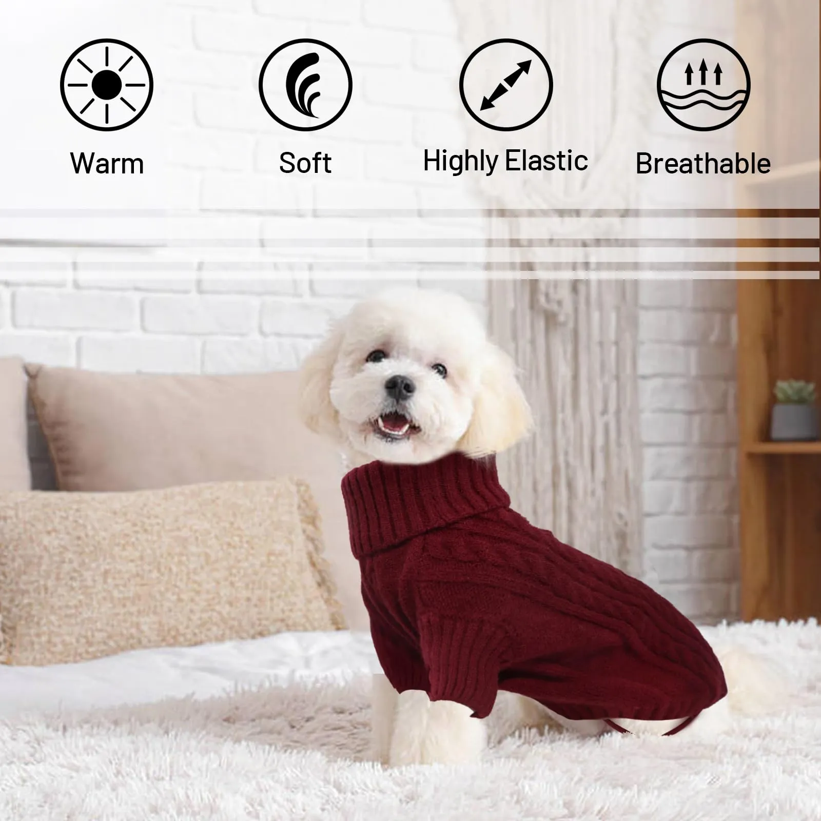 LiebeDD Maglione Cane Invernale Termica Dolcevita, Rosso Bordeaux, Taglia M - immagine 2