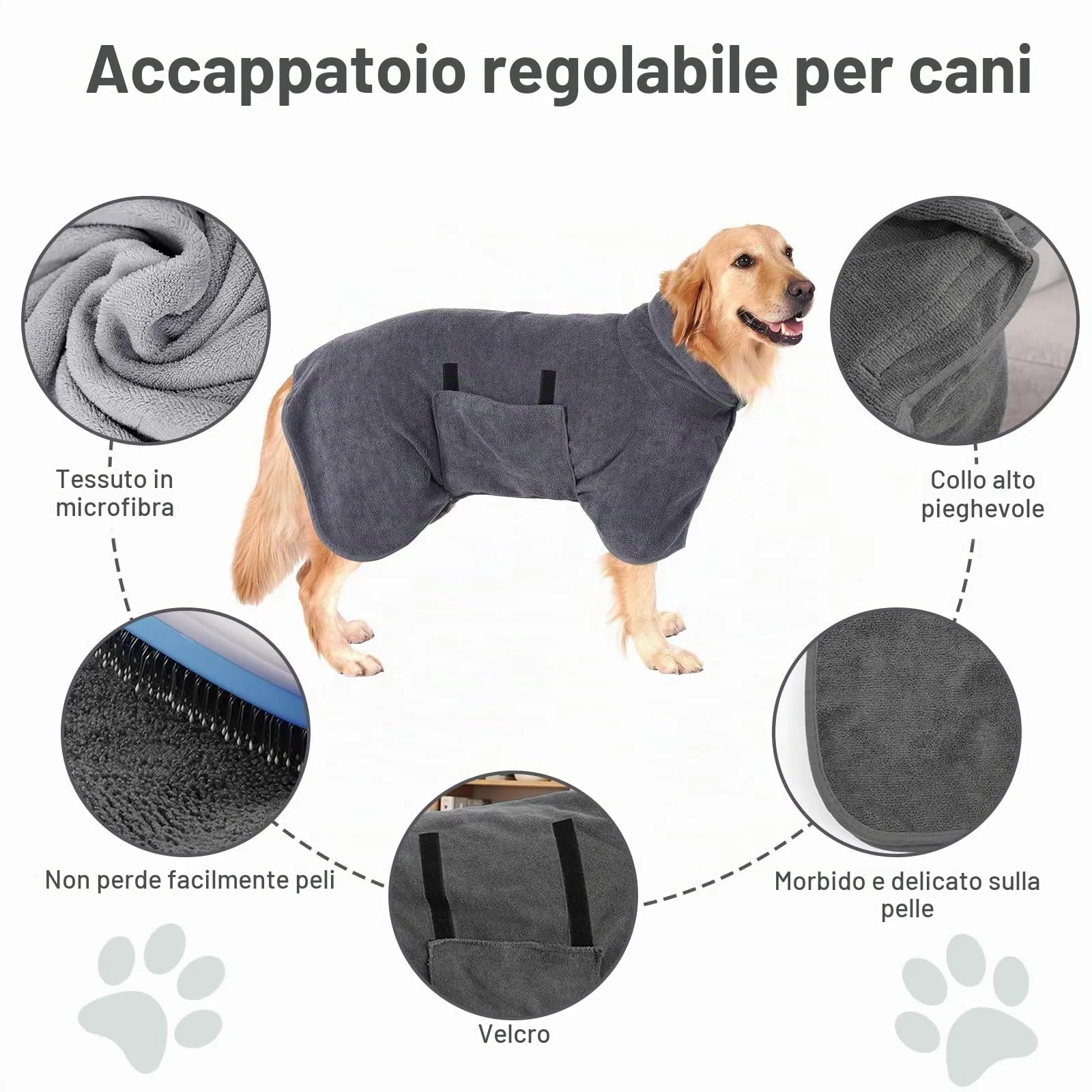 GUHAOOL Accappatoio per Cani in Microfibra, XL, Grigio - immagine 4