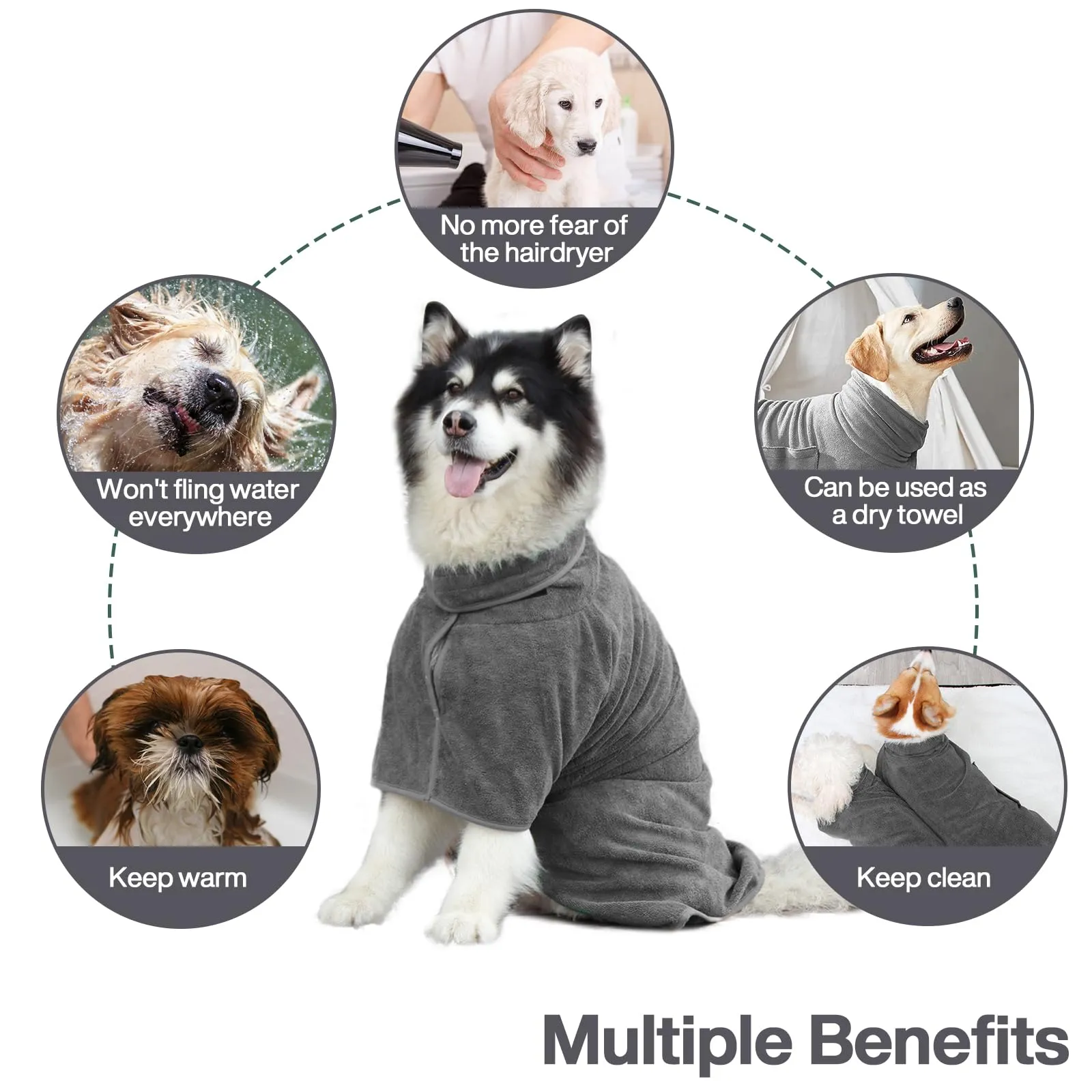 GUHAOOL Accappatoio per Cani in Microfibra, XL, Grigio - immagine 6