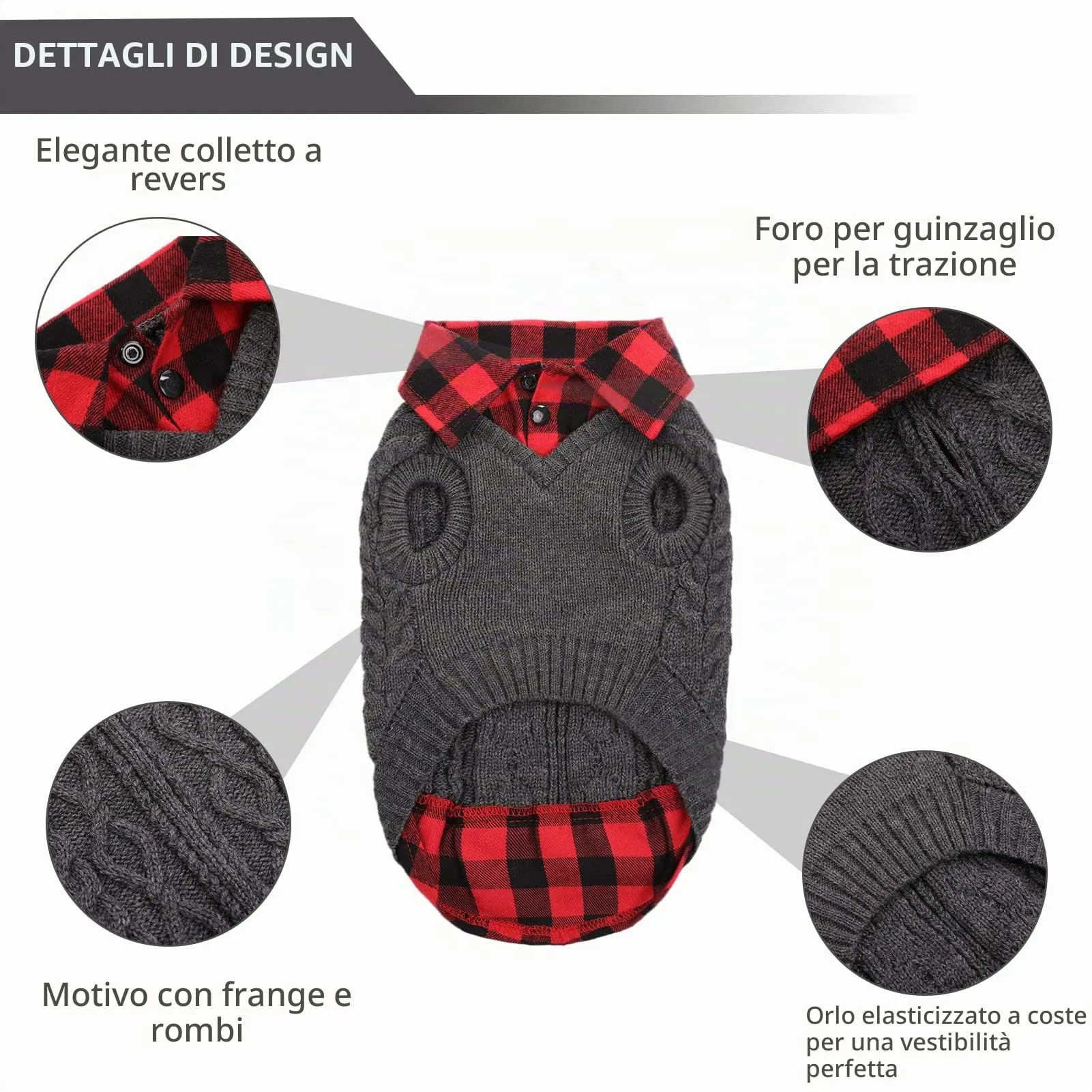 CITÉTOILE Maglione Invernale per Cani, Grigio, XL - immagine 2