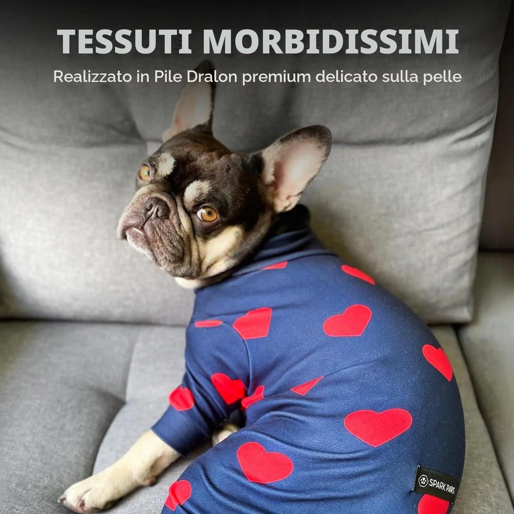 Spark Paws Pigiama per cane maschio, tuta di convalescenza in pile, motivo cuori, 3XL - immagine 5