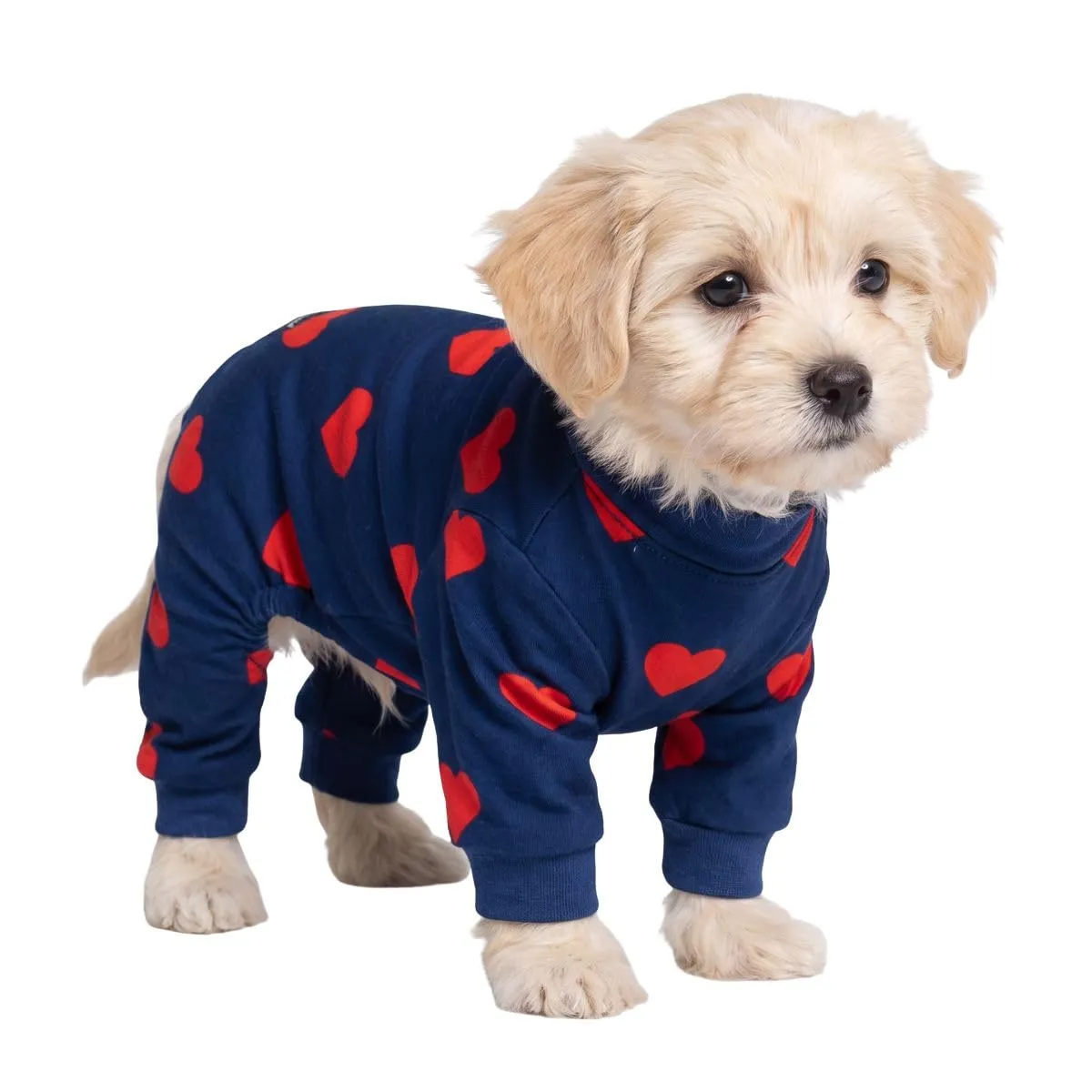 Spark Paws Pigiama per cani, tuta da recupero in tessuto elasticizzato, Cuori - S - immagine 1