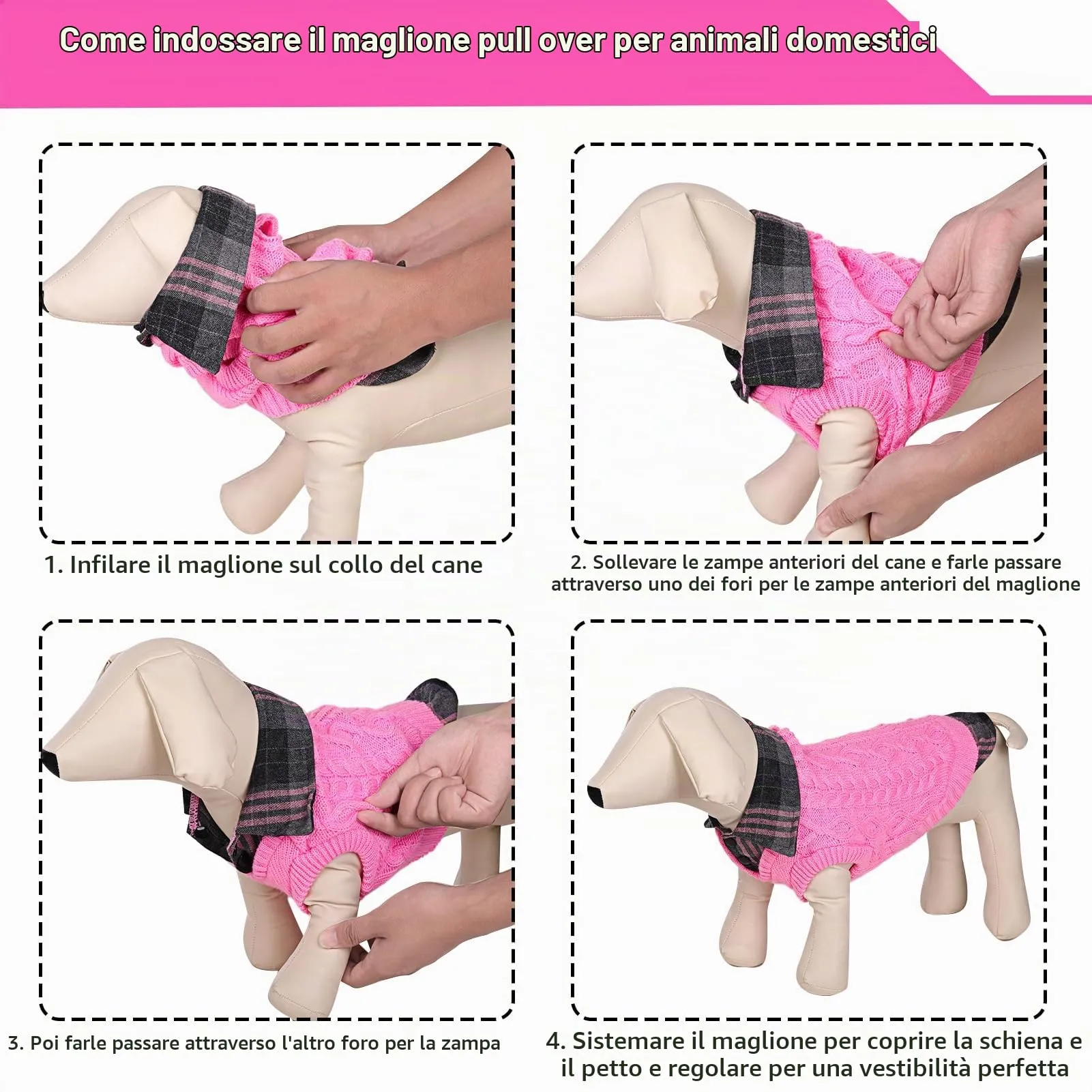 CITÉTOILE Maglione Invernale per Cani a Quadretti, Rosa, XL - immagine 7
