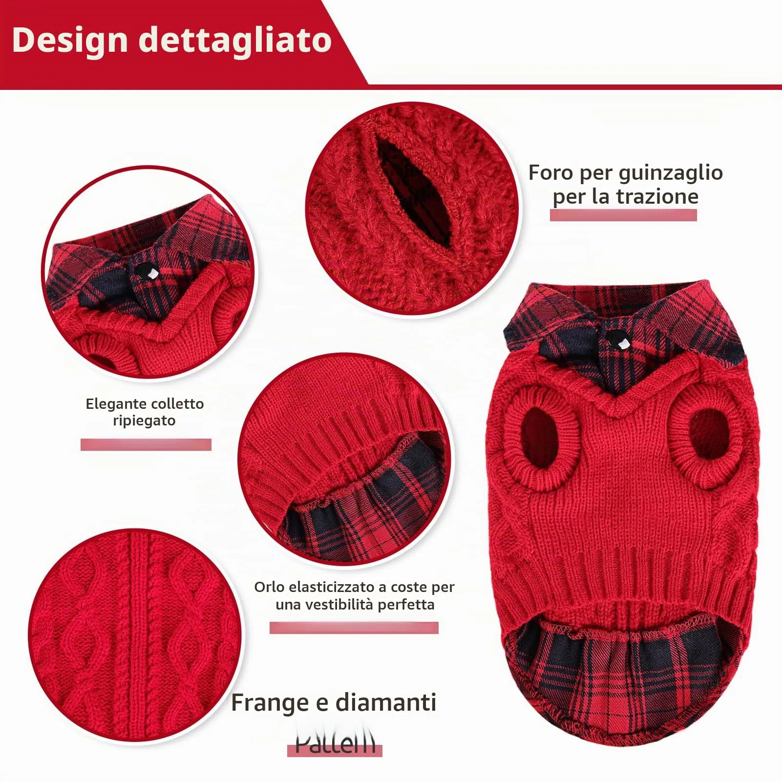 CITÉTOILE Maglione Invernale per Cani Rosso XS - immagine 2